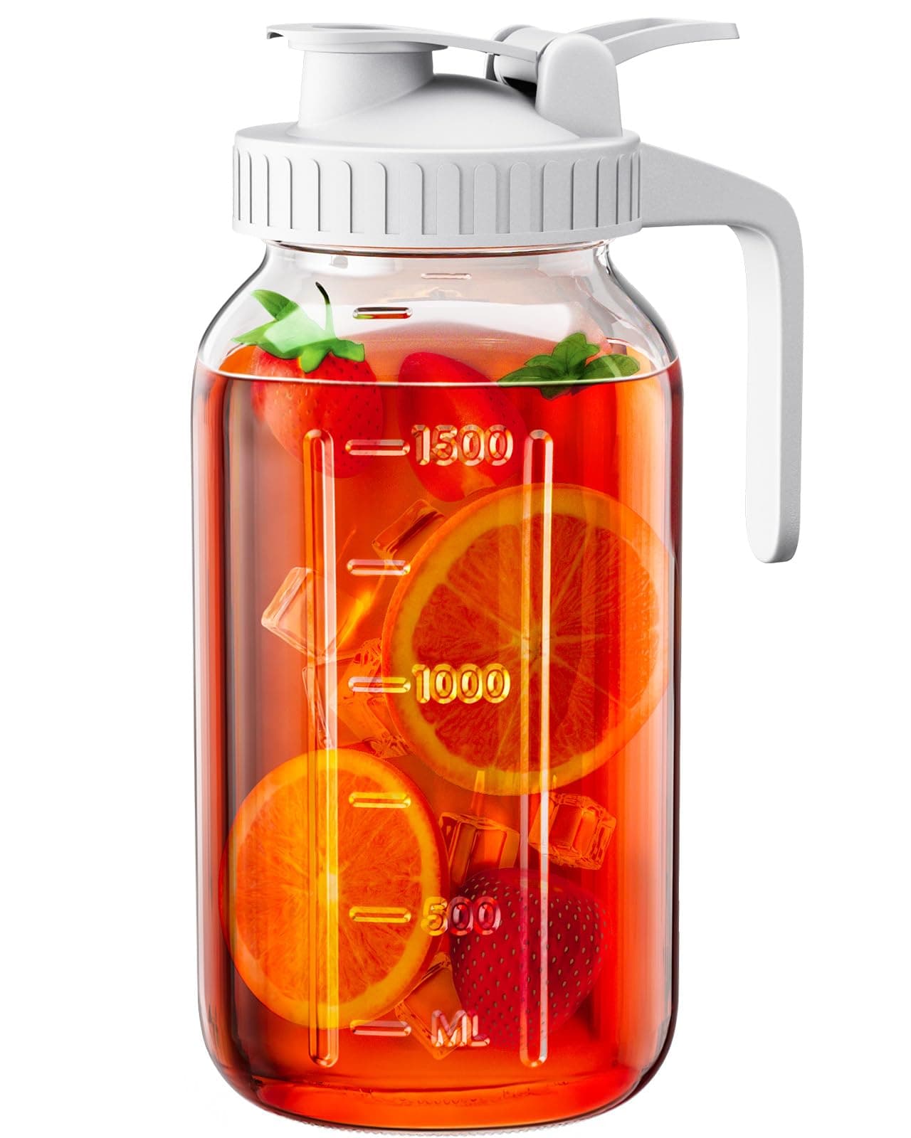 64 oz Mason Jar Pitcher, Glass Pitcher with Lid for Sun Tea & Iced Tea