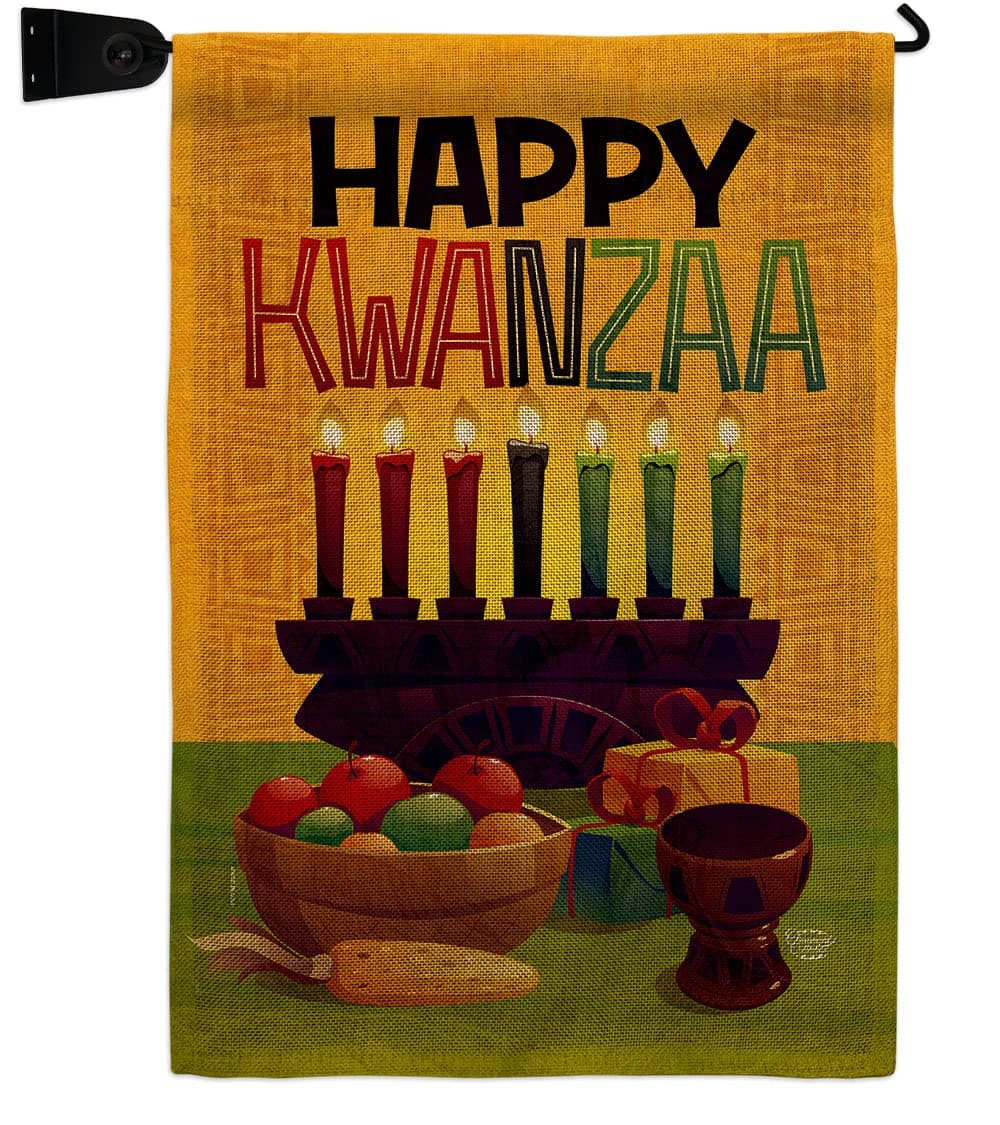 Ornament Collection Harvest Kwanzaa Garden Flag Set Mailbox Hanger Black History Kinara Candles Celebrates African Americans Heritage House Decoration Banner Small Yard Gift Double-Sided, Made in USA