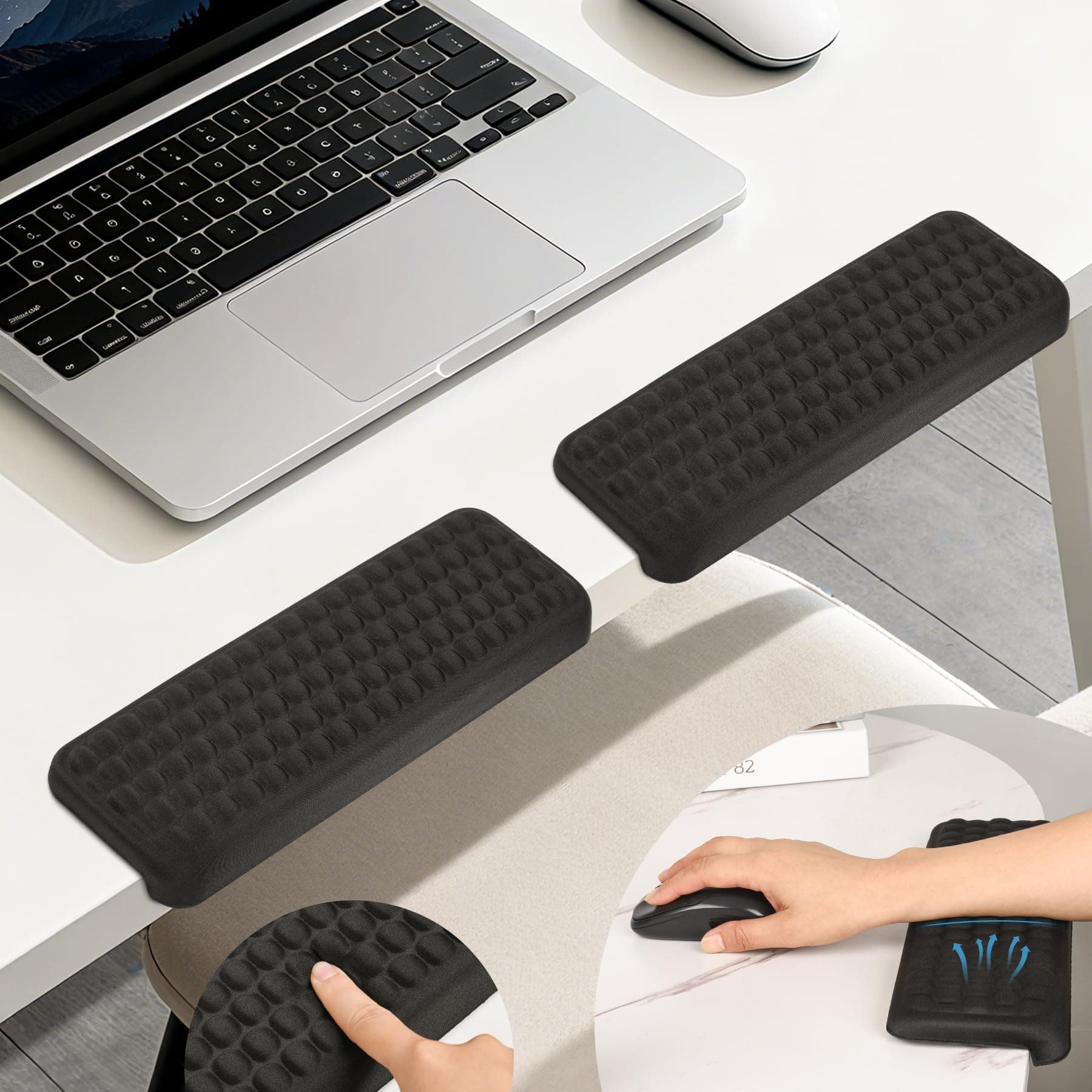 L-Shaped Desk Elbow Pad,Memory Foam Desk Edge Cushion for Armrest Support,2-Piece Ergonomic Elbow Rest for Desk with Non-Slip Base, Arm Rest for Computer Keyboard, Office and Home Use