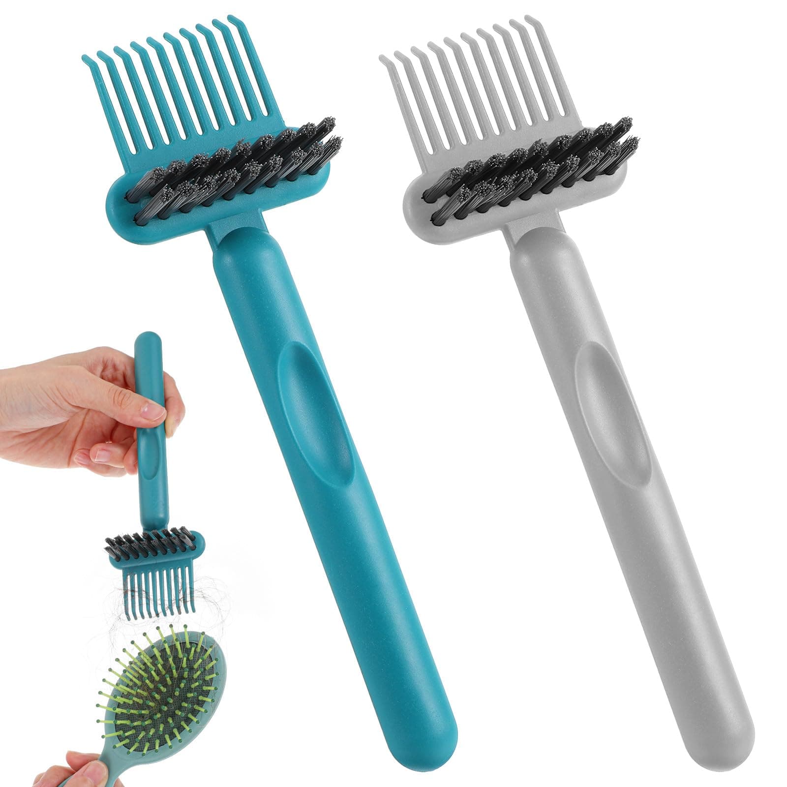 2 Pack 2-in-1 Hair Brush Cleaner, Comb Remover Tool, hair brush cleaner tool brush cleaner tool for Home, Salon Removal Hair Dust (Gray, Dark Green)