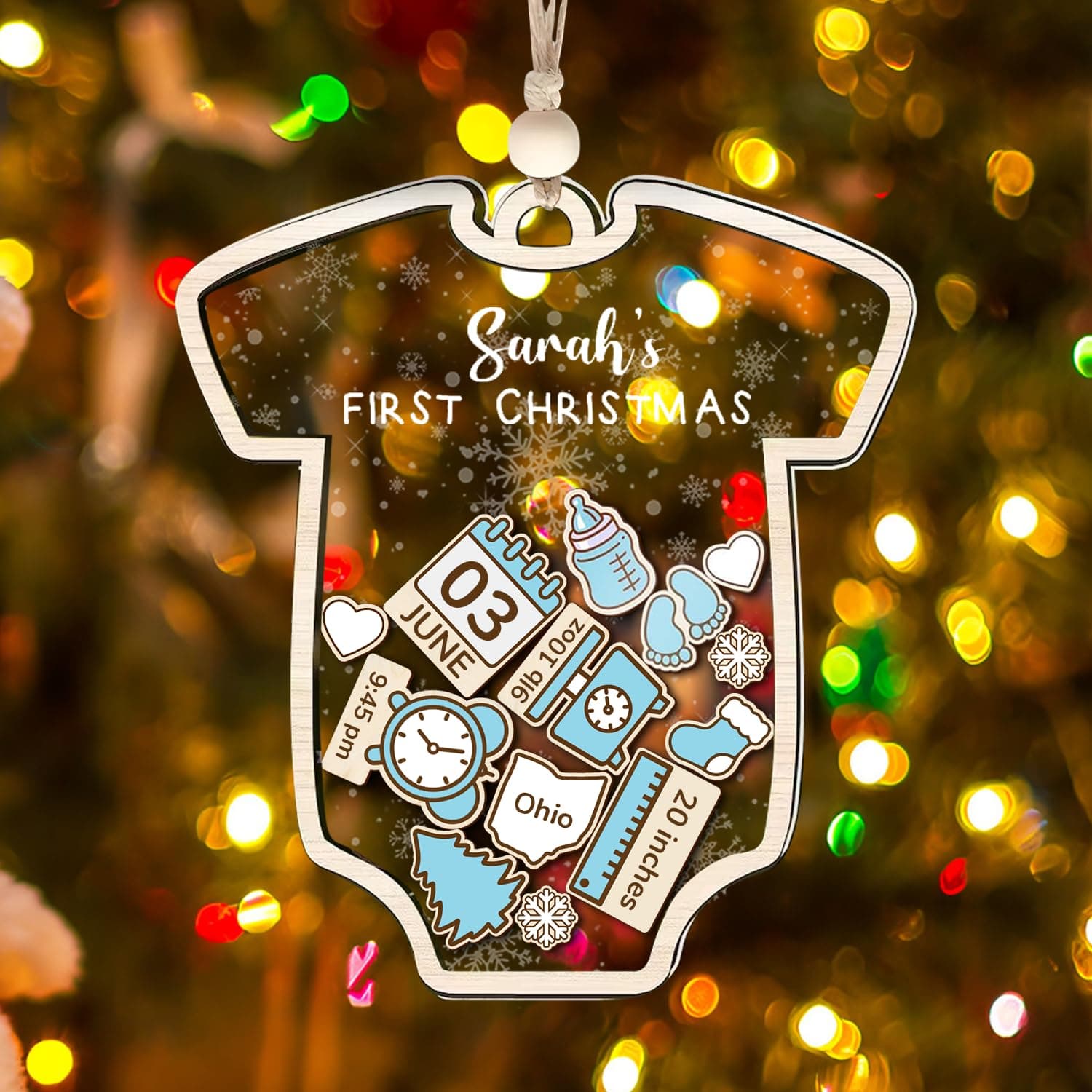 Baby's First Christmas Ornament 2023 - Personalized Onesie Babys 1st Christmas Ornament 2023, Baby's Birth Stats, Keepsake for Newborn Girls Boys