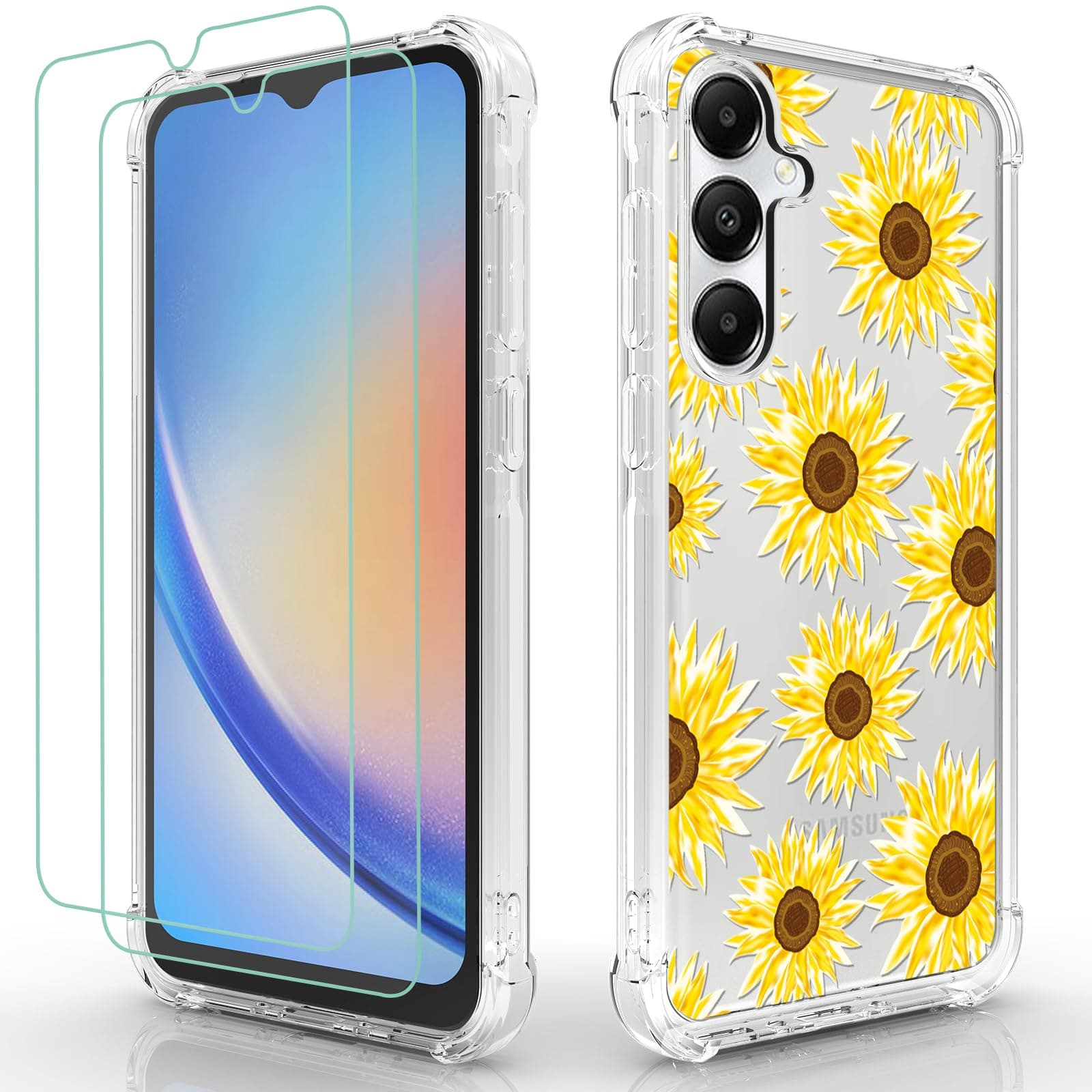 Osophter for Samsung Galaxy A35 5G Case: Women Girls Flower Floral with Screen Protector Flexible TPU Rubber Samsung Galaxy A35 5G Phone Cover-(Sun Flower)
