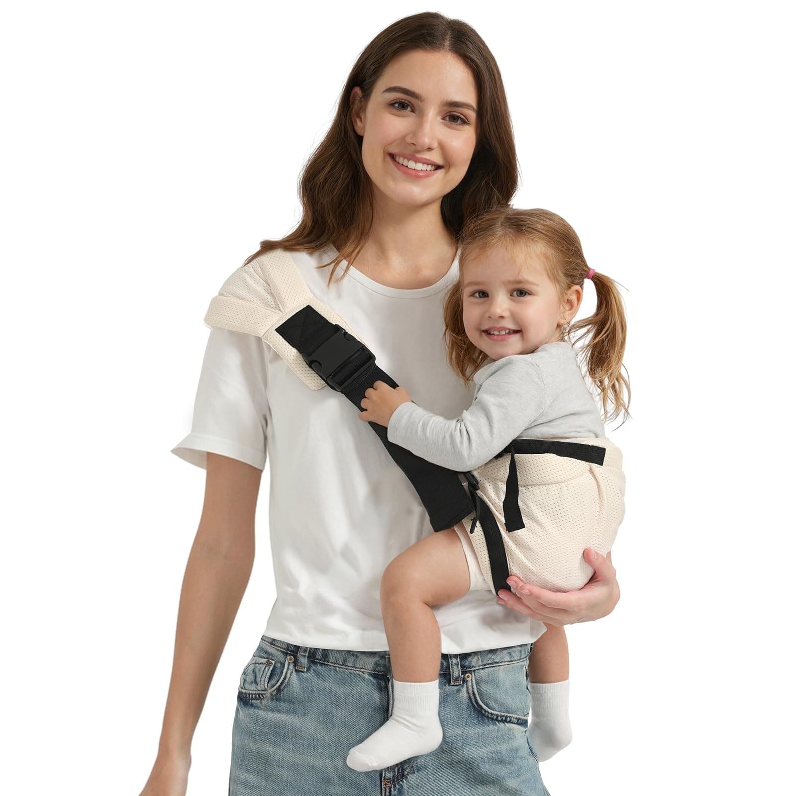 Holaraon Toddler Carrier Sling Carry for 8-40lbs, Adjustable Baby Carrier Sling One Size Fit All, Hip Seat Newborn Baby Carrier Breathable & Ergonomic Design, Beige Mesh