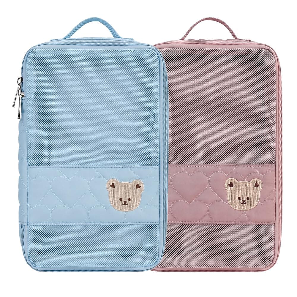 Baby Diaper Bag Organizer Pouches - 2 Pack Waterproof Pod Hanging Diaper Bag Cute Bear Mesh Bag Reusable, Washable or Baby Cloth Diapers (Pink&Blue)