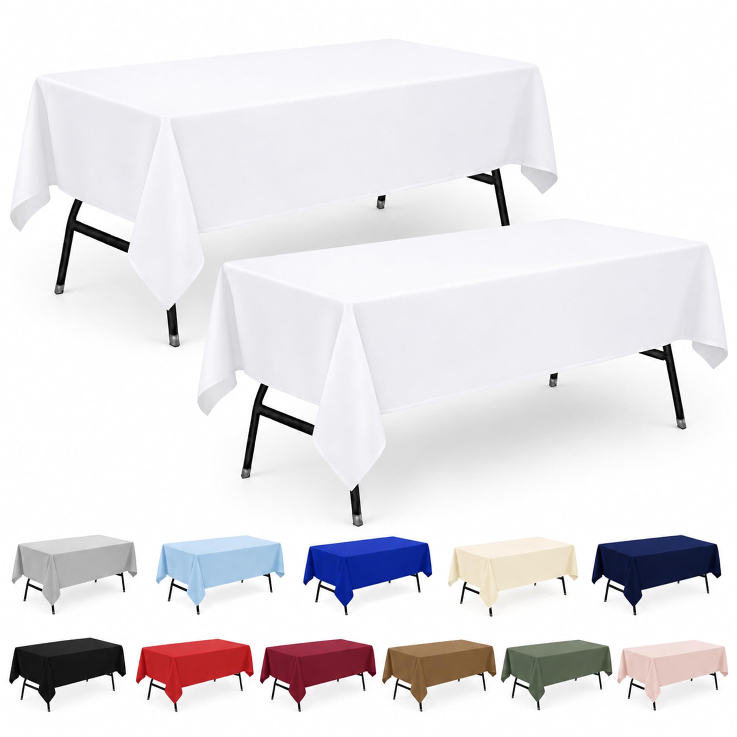 ZarzaaSik 2-Pack 60x144 inch White Table Cloths, Solid Stain and Wrinkle Resistant Oblong Tablecloth, Premium Plain Weave Polyester Fabric Rectangle Table Linen Covers for Hotel, Banquet