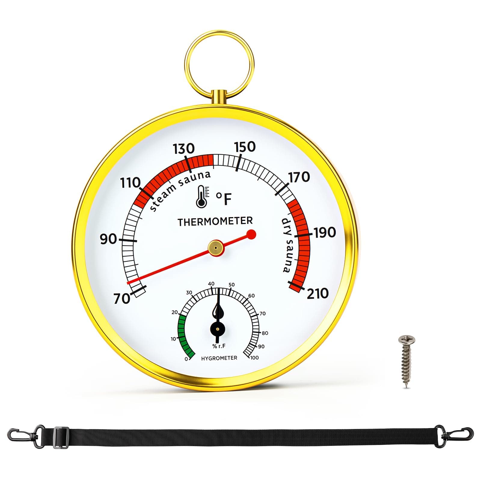 MEANLIN MEASURE Sauna Thermometer Fahrenheit and Hygrometer 2-in-1, Wall Mounted Humidity Temperature Monitor with Lanyard for Steam Sauna Box, Indoor Sauna Room, Bathroom, Kitchen