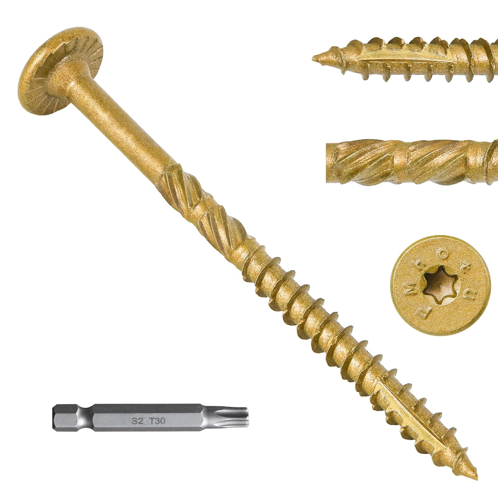 FMhotu 4-1/2 Inch Heavy-Duty Outdoor Deck Screws, 50Pcs Star Drive Decking Wood Screws, Rust Resistant Timber Screws for Timber/Log/Landscaping Wood (#14 x 4-1/2" Tan)