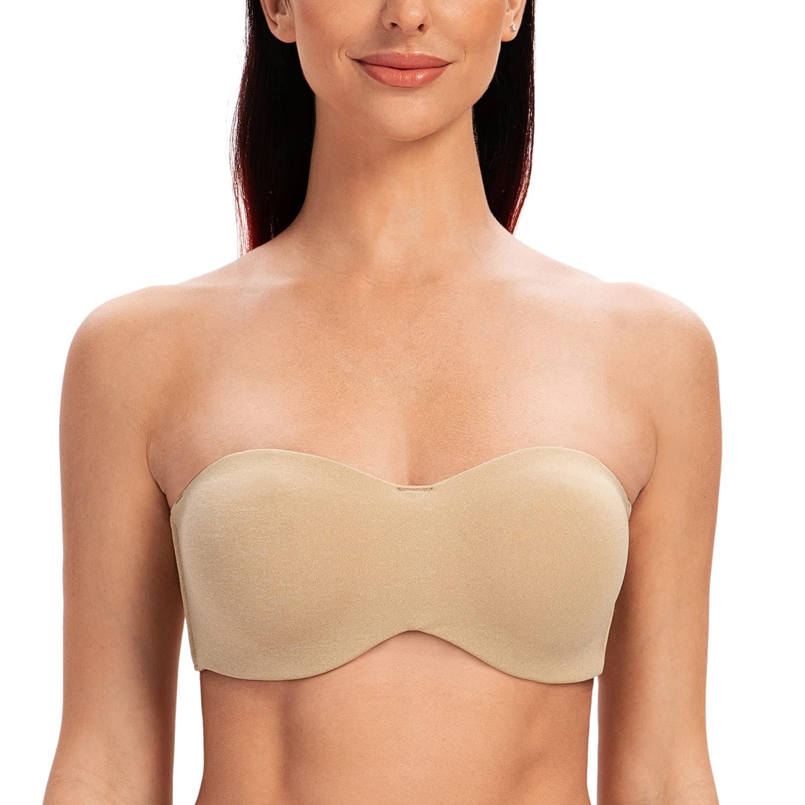 MELENECA Sujetador Talla Grande Sin Tirantes Minimizer sin Relleno con Aros Tirantes Transparente para Mujer Brezo Almendra 100H