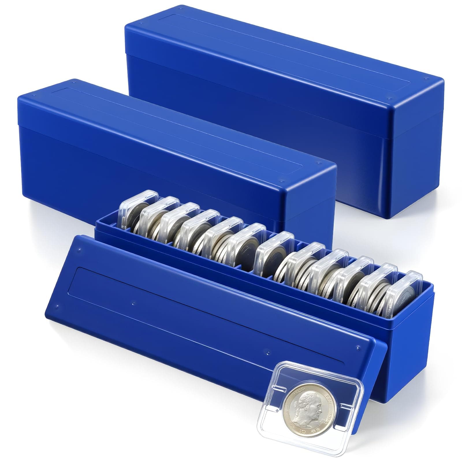PercyEffie 3pcs Coin Storage Box 20-Slot Storage Boxes Plastic Coin Cases for Collectors 60 Coins Holder for Collection Box for Collectors Storge Coins case Home, Office, Bank Supplies