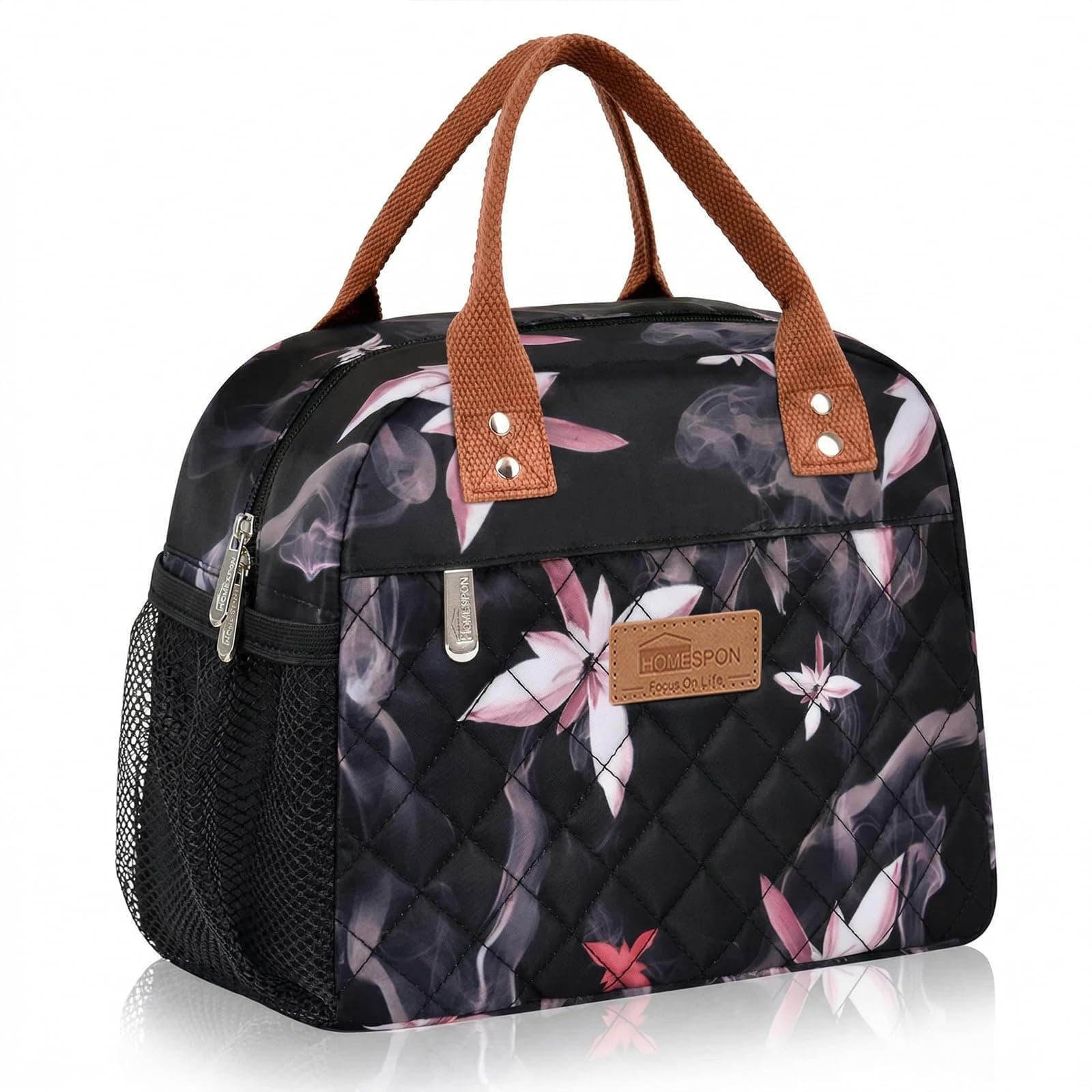 HOMESPON Insulated Lunch Bag for Women Men, Cooler Tote Box, Pink Flowers