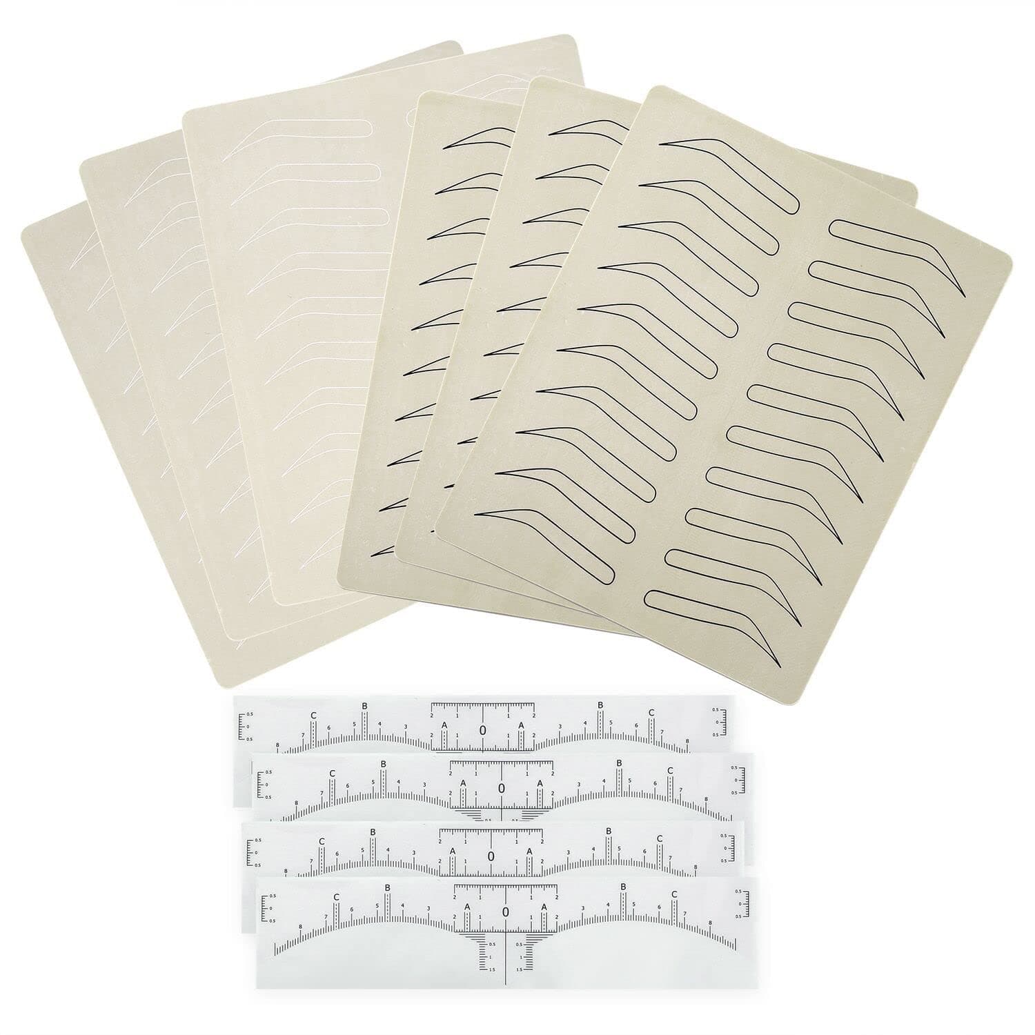 Tattoo Practice Skin Kit,6 Pieces Eyebrow Latex Microblading Practice Fake Skin Sheet with 4pcs Eyebrow Ruler,No Ink Needed Double Sided for Tattoo Supplies