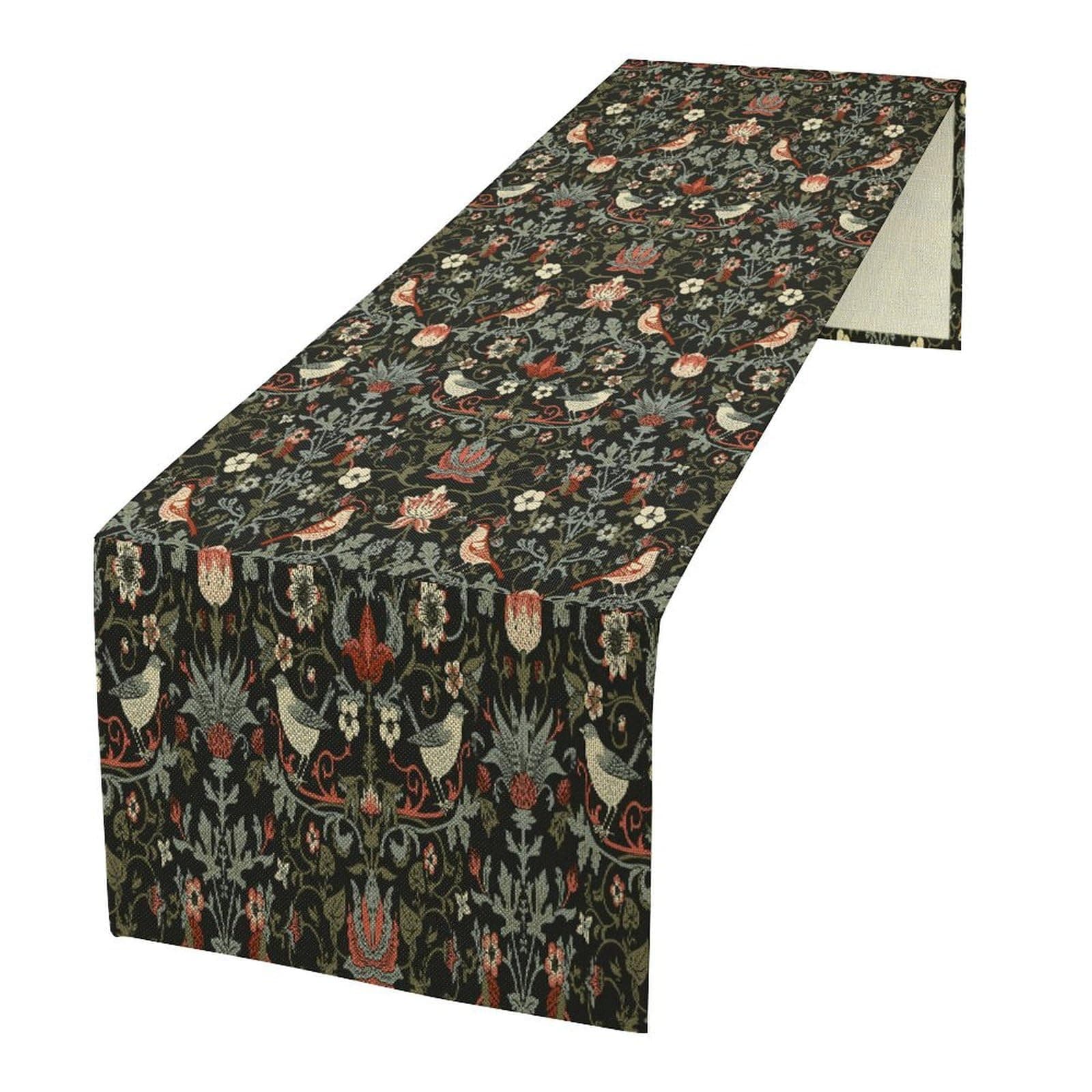 XBDDZSW William Morris Floral Table Runner, Vintage Flowers Boho Botanical Flowers Birds Printed Linen Table Runner for Home Kitchen Dining Table Decoration,13x70 Inch