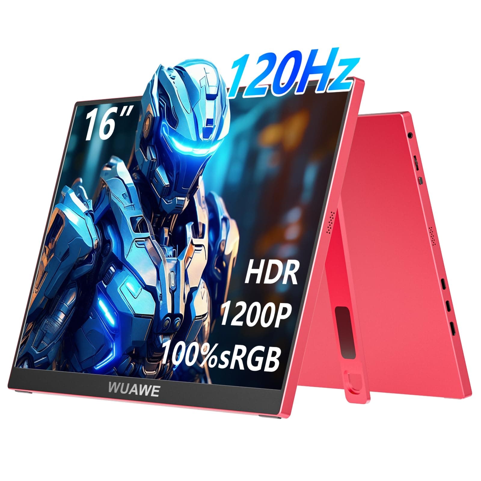 WUAWE 16" 1200P 120Hz Portable Monitor, 100% sRGB Portable Gaming Monitor with Built-in Stand,HDR and Freensync, External USB C Monitor for Laptop, PC, Phone, Switch and PS5 (Black)