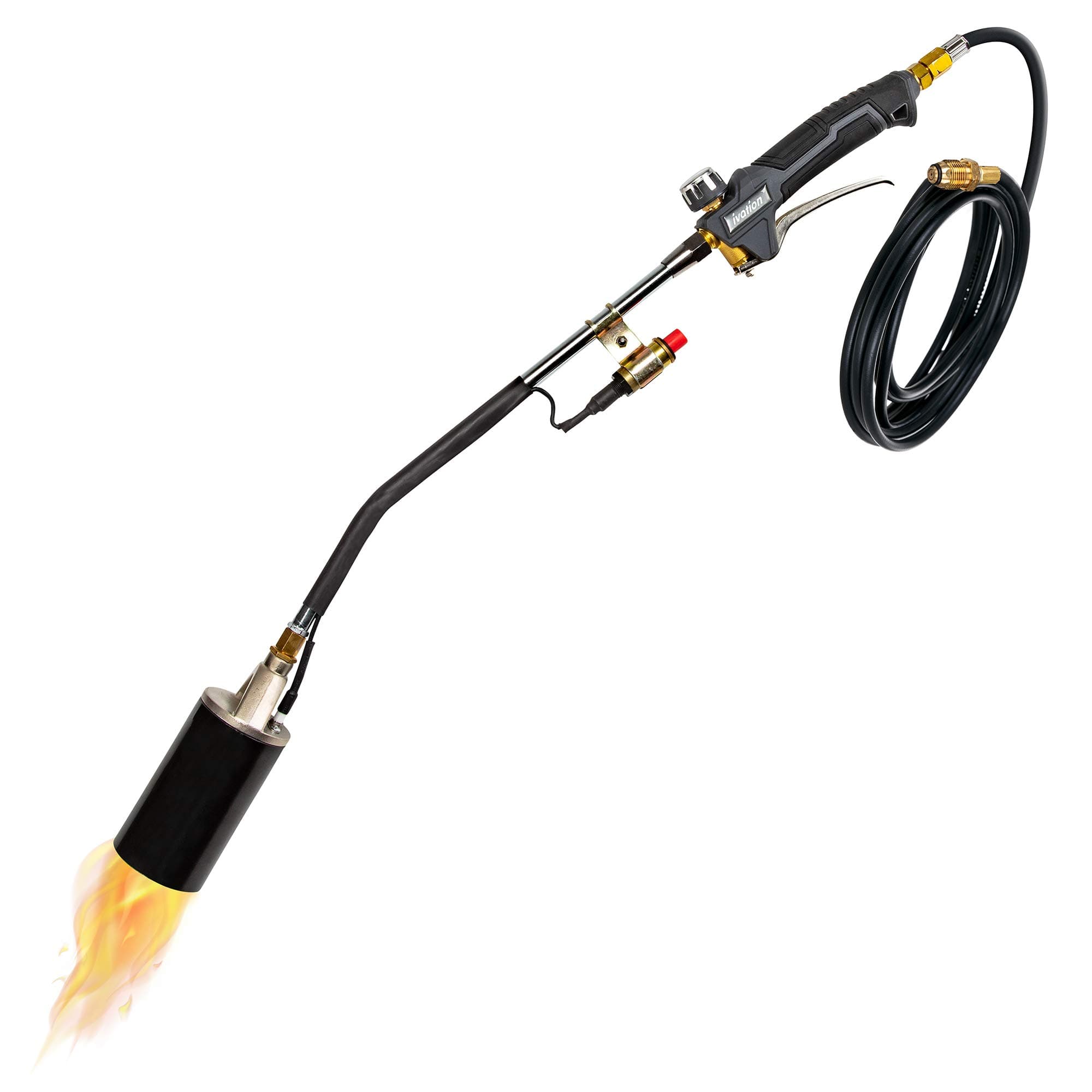 Ivation Heavy-Duty Propane Torch | 340K BTU Gas-Powered Weed Burner with Push-Button Igniter, Adjustable Flame, 10’ Hose & Safety Trigger for Melting, Welding, Roofing, Soldering, Wood Treating, Etc.