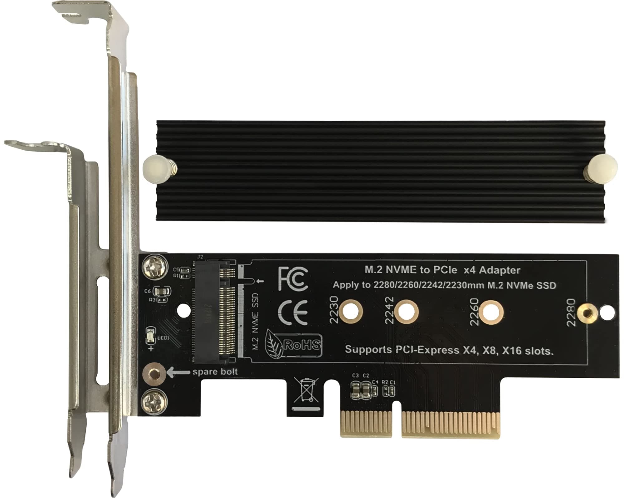 Bejavr M.2 Nvme Pcie 3.0 X4 Adapter Card with Aluminum Heatsink Solution for M.2 (M Key) NVMe SSD 2280/2260/2242/2230