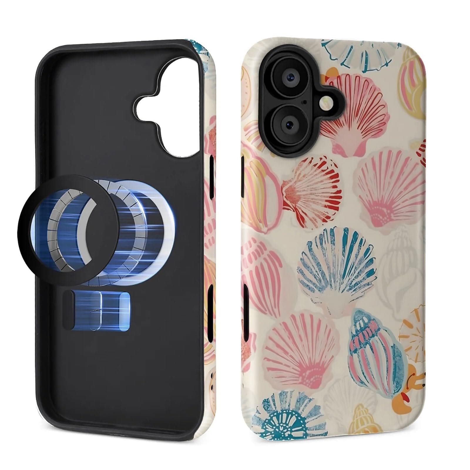 XUANWENPA for iPhone 16 Case,Campatible with Magsafe,Adopting a Mixed Double-Layer Protective Matte Shell Design,Durability,Stylish Beauty,Beach Shell Colorful Oil Painting Style.