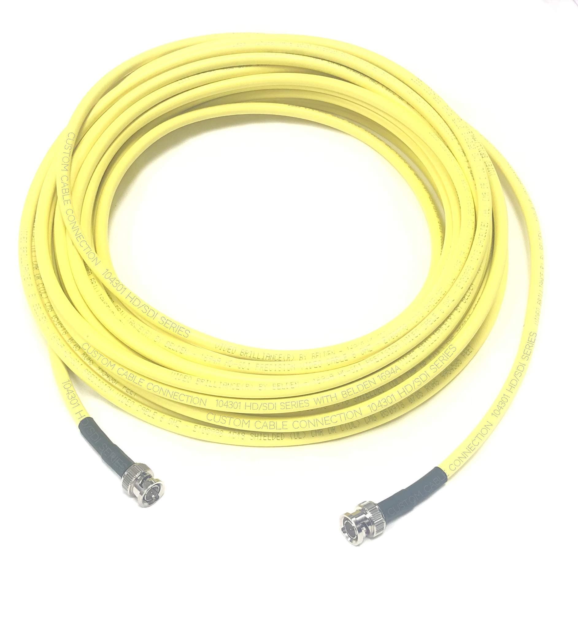 Custom Cable Connection 50 Foot Belden 1694A 6G HD-SDI RG6 BNC Cable (75 Ohm) Yellow Jacket