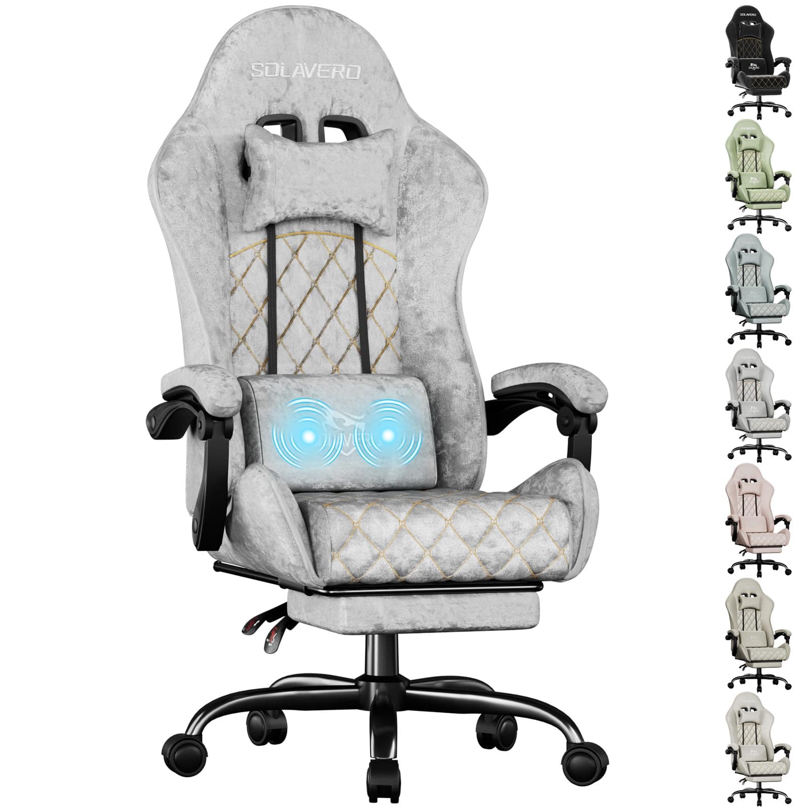 SOLAVERO Massage Recliner Gaming Chair with Footrest, Silver