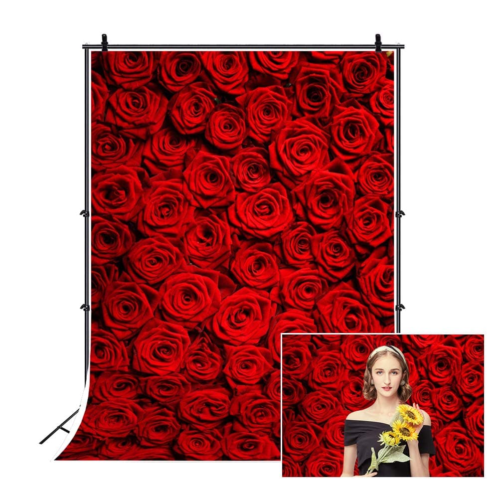 Red Rose Wall Photo Backdrop,Yeele 5x7ft Floral Flower Photography Backdrop for Photoshoot,Wedding Anniversary Bridal Shower Backdrop Mother's Day Birthday Party Dessert Table Decoration Banner