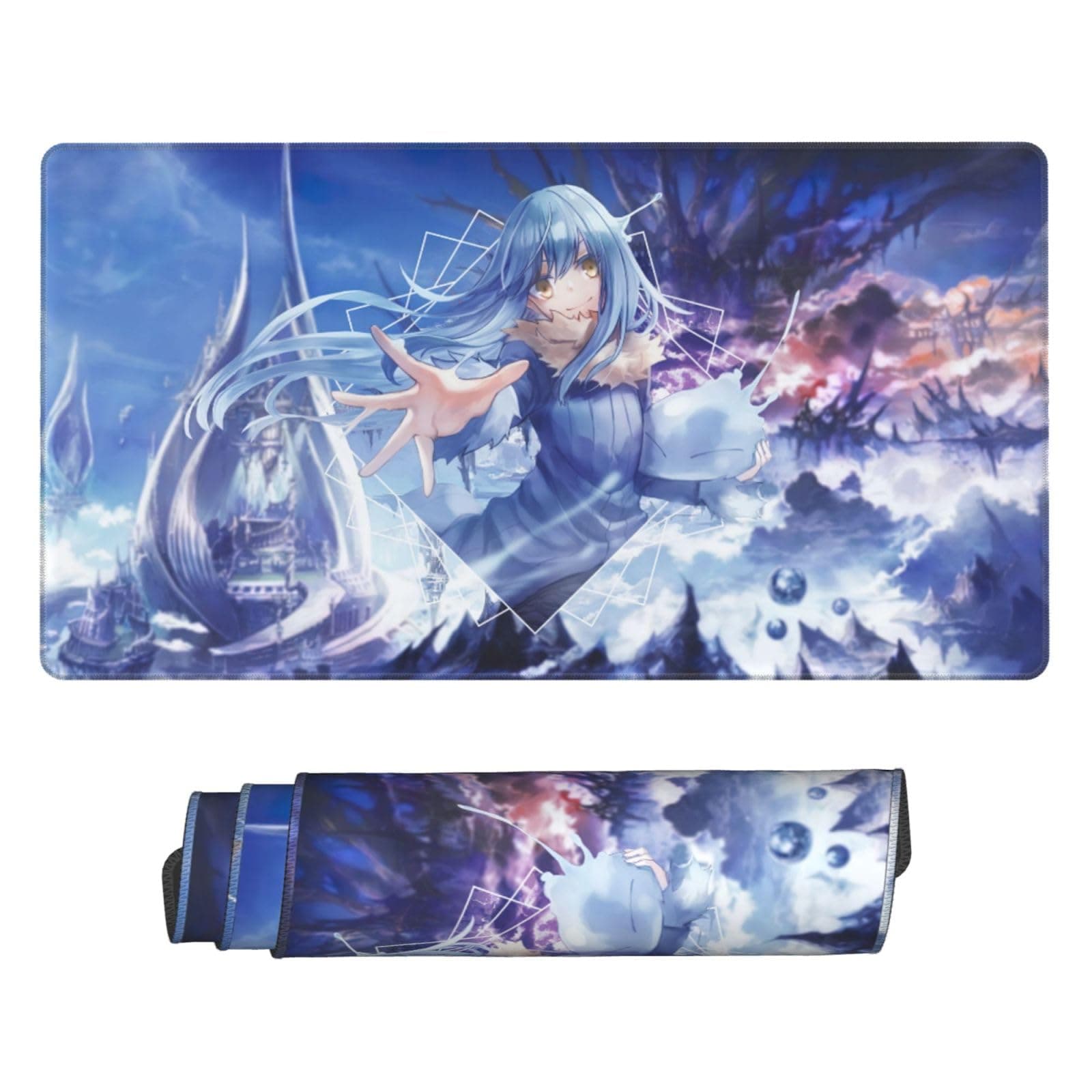 Anime Rimuru Office Gaming Mouse Pad,Large Gaming Mousepad,Home Office Decor Waterproof Non Slip Rubber Stitched Edges Keyboard Extended Mat 16x29.5in