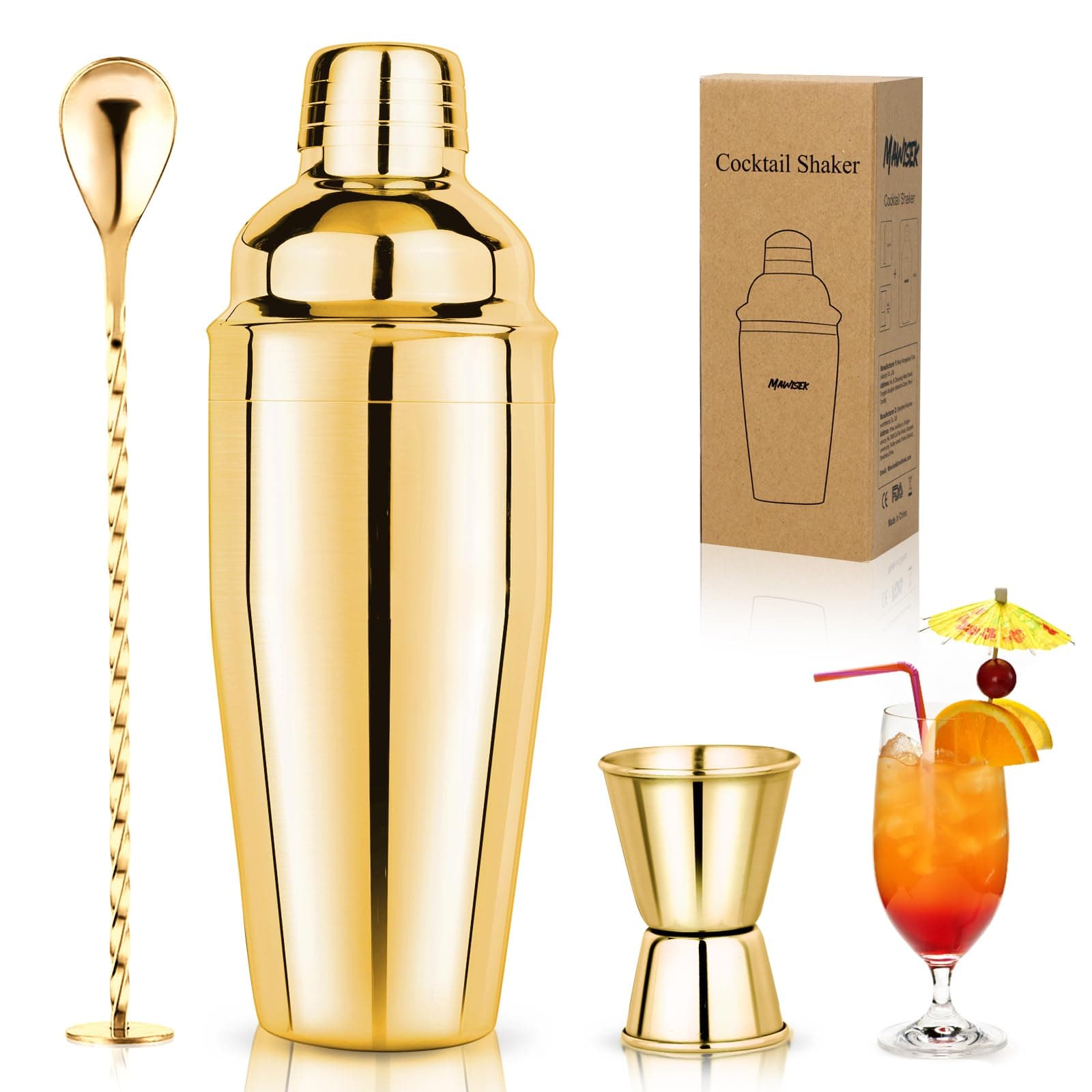 Mawisek Cocktail Shaker Set Stainless Steel Martini Shaker Bartender Set