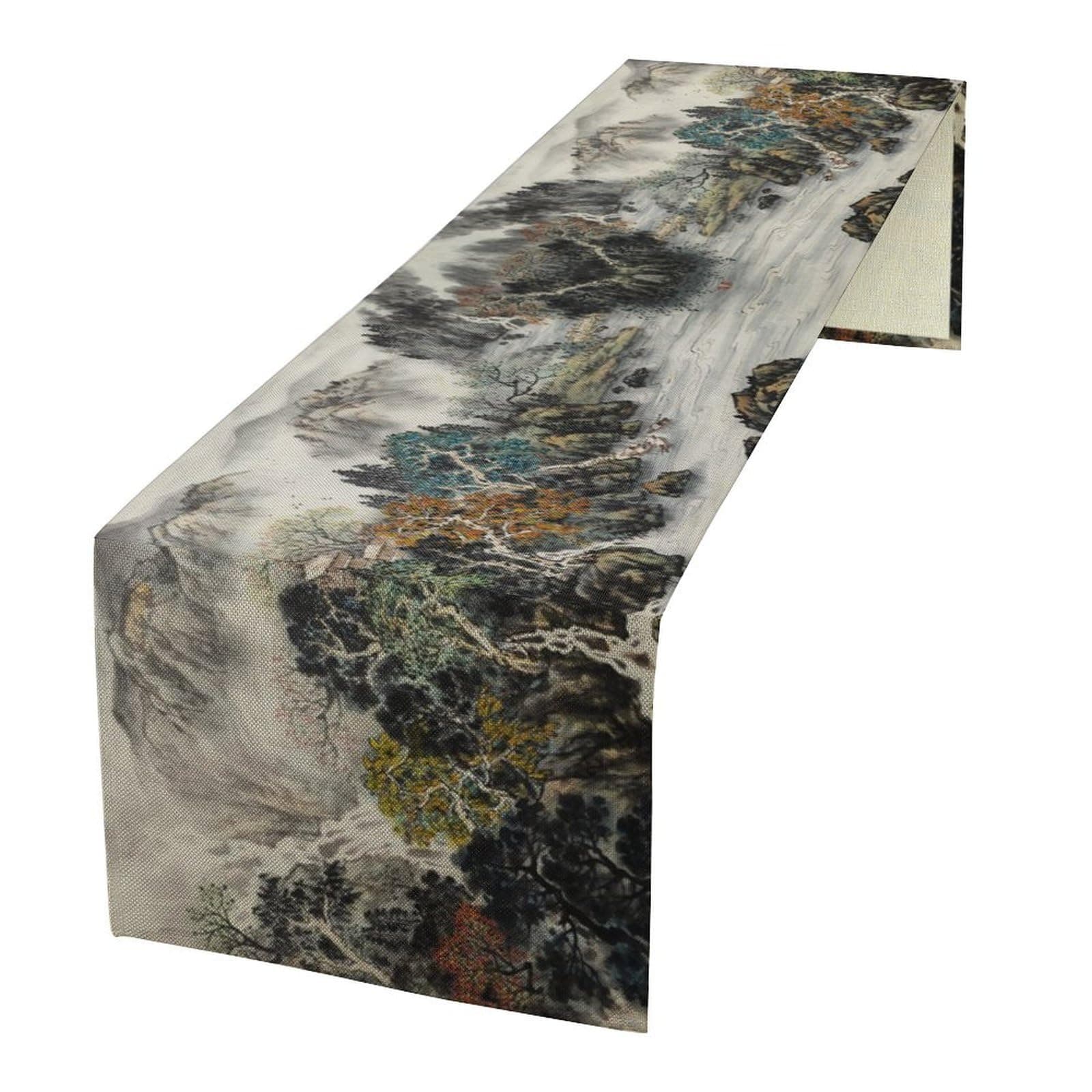 Asian Landscape Table Runners,Chinese Landscape Paint Art Table Runner for Kitchen Dining Table Home Party Decoration 13x108 Inch