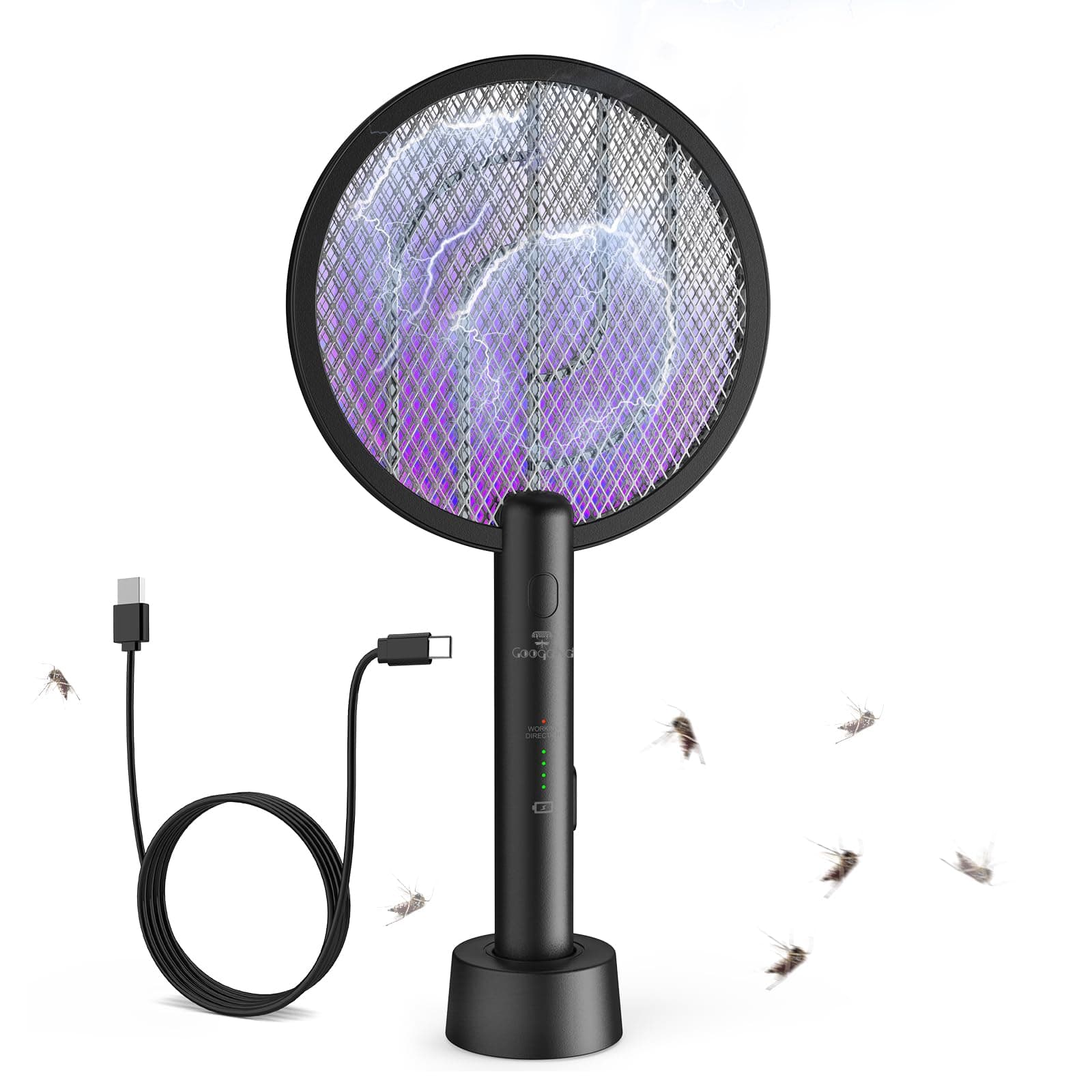 Gooqand Bug Zapper Racket, Dual Mode Rechargeable 3-Layer Mesh, Black-1PCS