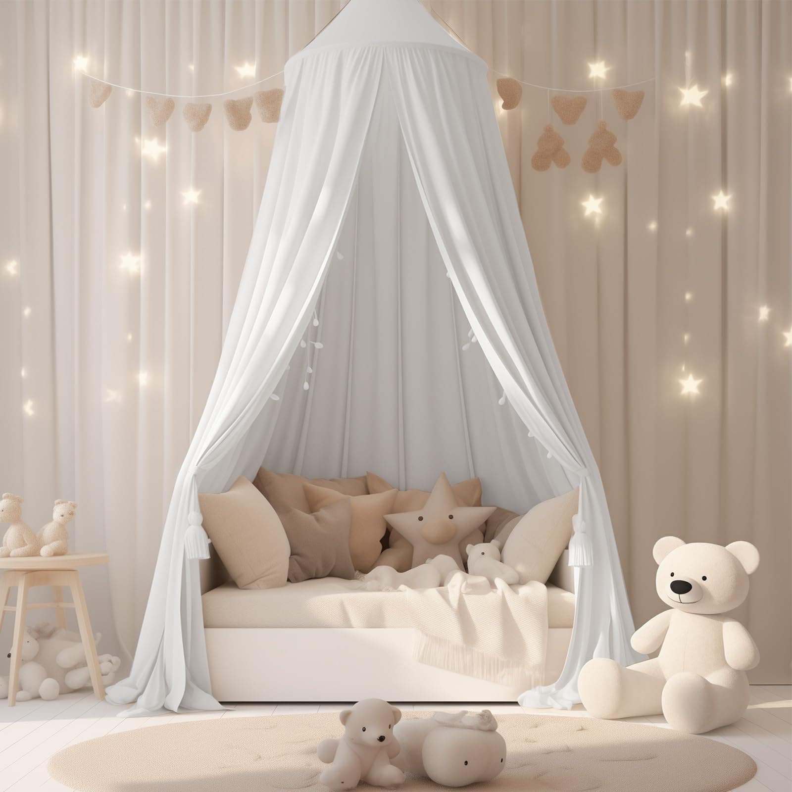 Sublaga White Canopy for Princess Bedroom Decor - Soft Smooth Playing Tent, Girls Room Decoration, Castle