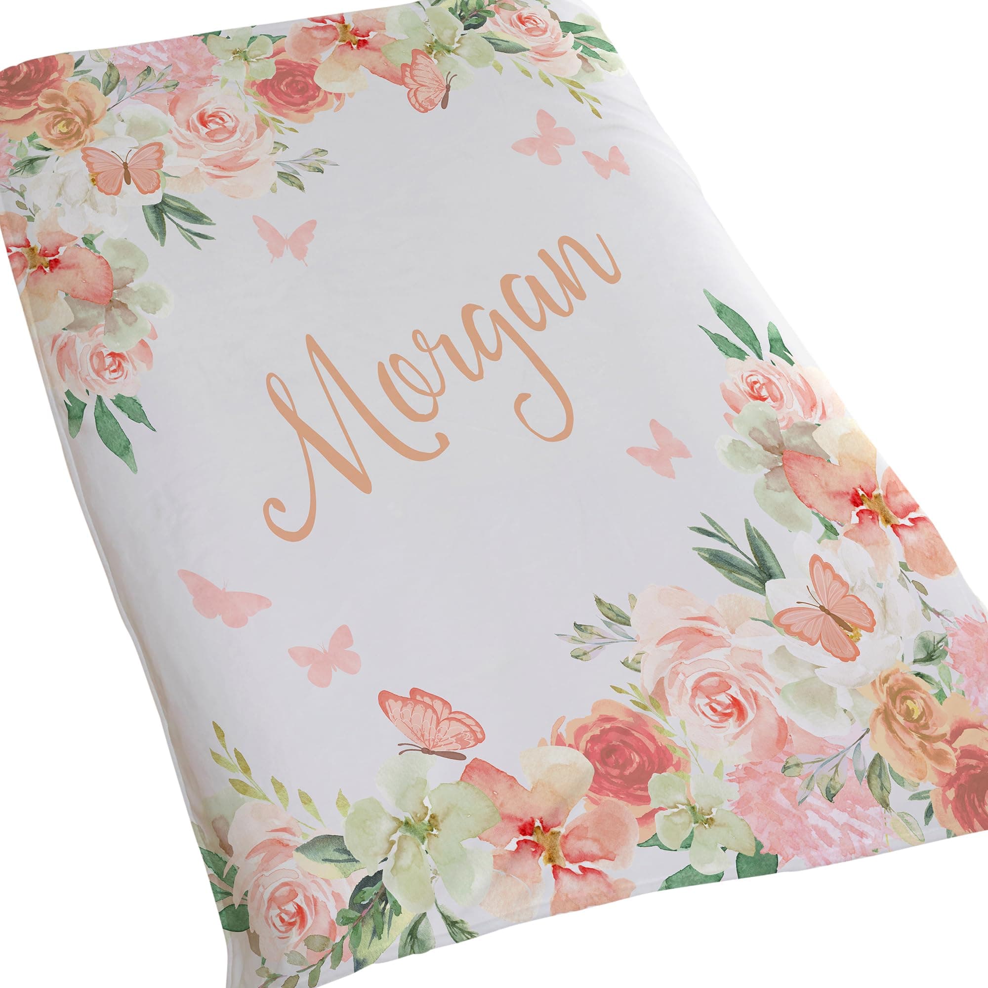 Personalization Universe Butterfly Kisses Baby Girl Personalized 50x60 Plush Fleece Blanket with Floral and Butterfly Design