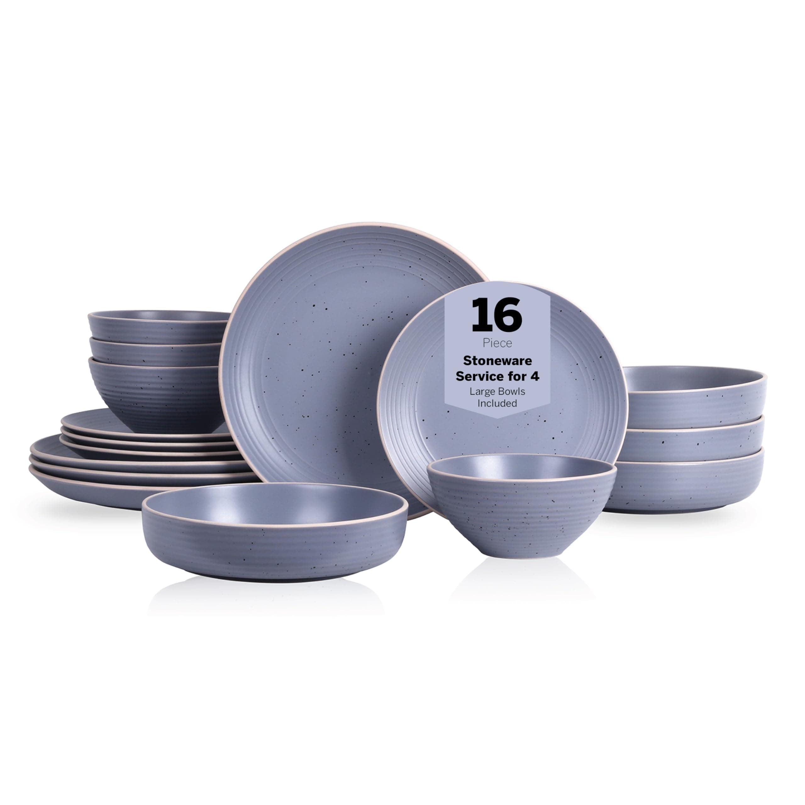 Stone Lain Lauren Stoneware Dinnerware Set, 16-Piece Service for 4, Light Gray