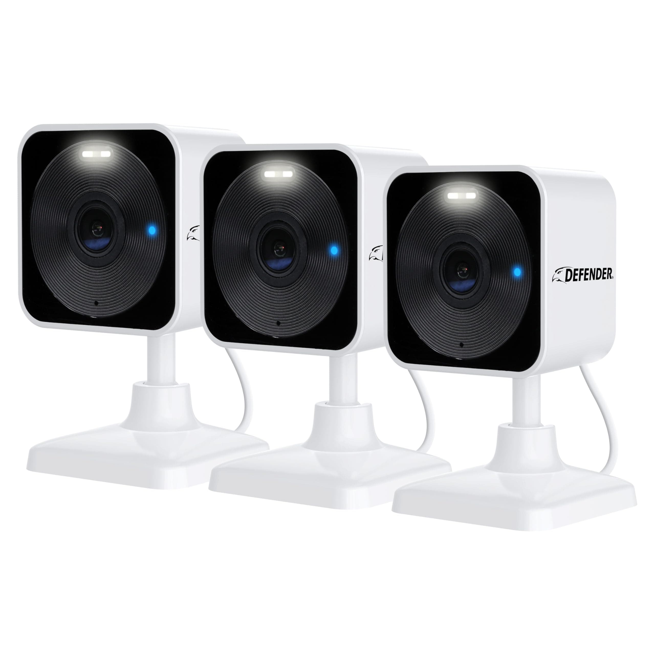 Defender GO 2K AI Powered WiFi Indoor/Outdoor Home, Business, Pet, Baby Security Camera, AI Detection, Dual Band, Spotlight/Siren, Color Night Vision, 2-Way Talk, Works with ClearVu App, 3 Pack
