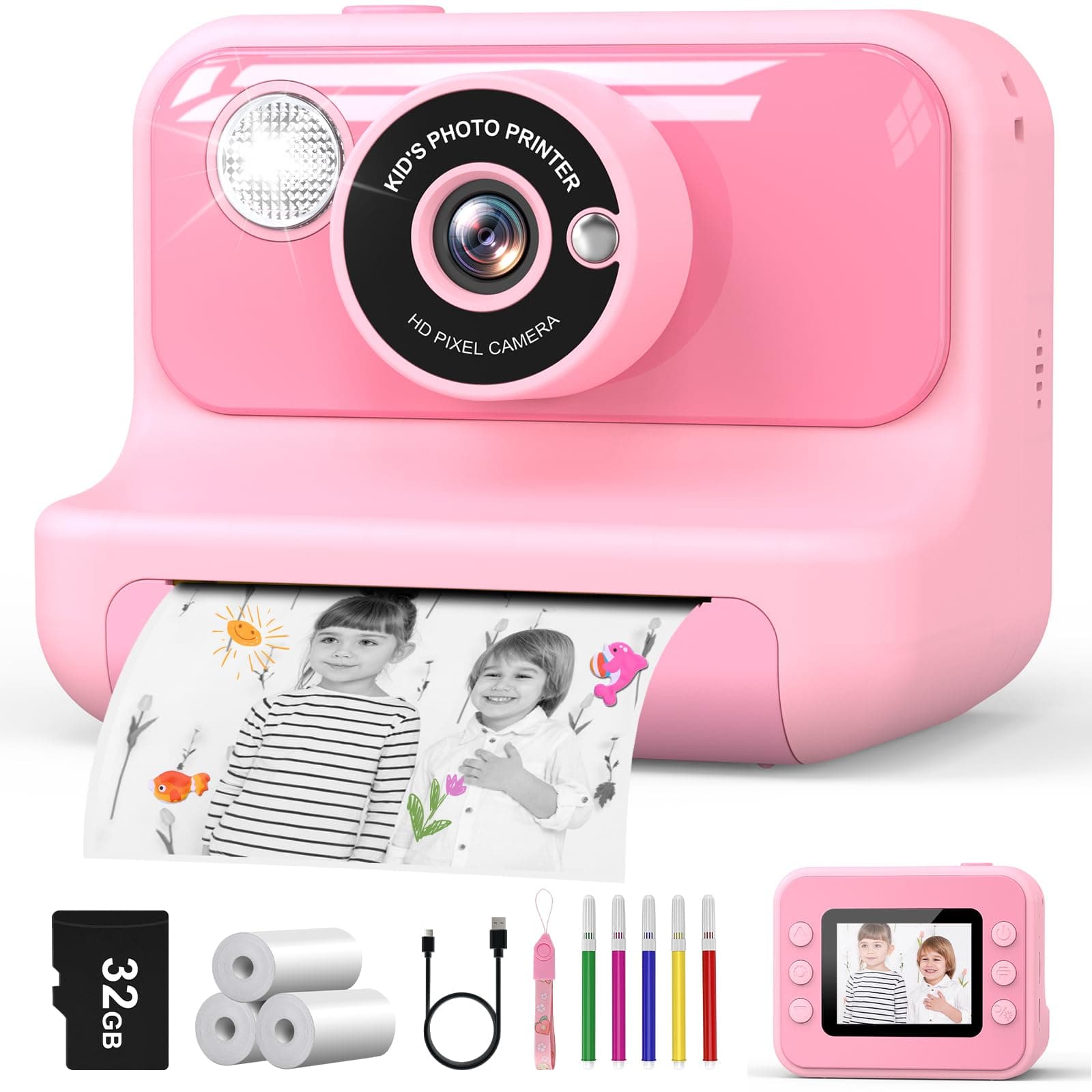 Hangrui Kids Camera Instant Print, 2.4'' Screen for Girls & Boys Age 3-12