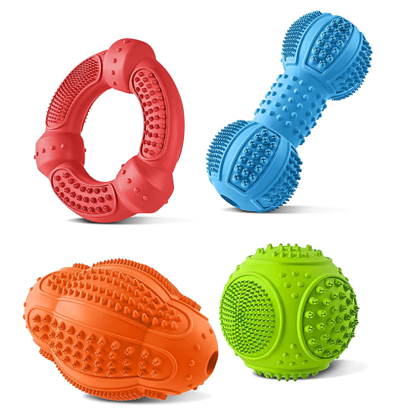 LUKITO Dog Chew Toys 4 Pack, Dog Toys for Aggressive Chewers, Small to Large Breeds, Multifunctional Teeth Cleaning and Gum Massage, Tough Natural Rubber Dog Toys