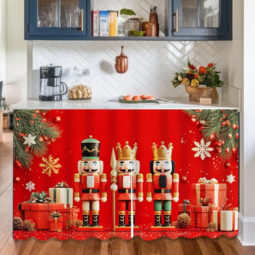 Wdesyadms Cabinet Cover Curtain 55.12x31.50 Inch Magic Tape Three Nutcracker Soldier Design Under Sink Skirt for Kitchen Bathroom Laundry Storage Area Shelf Cover Christmas Decorative