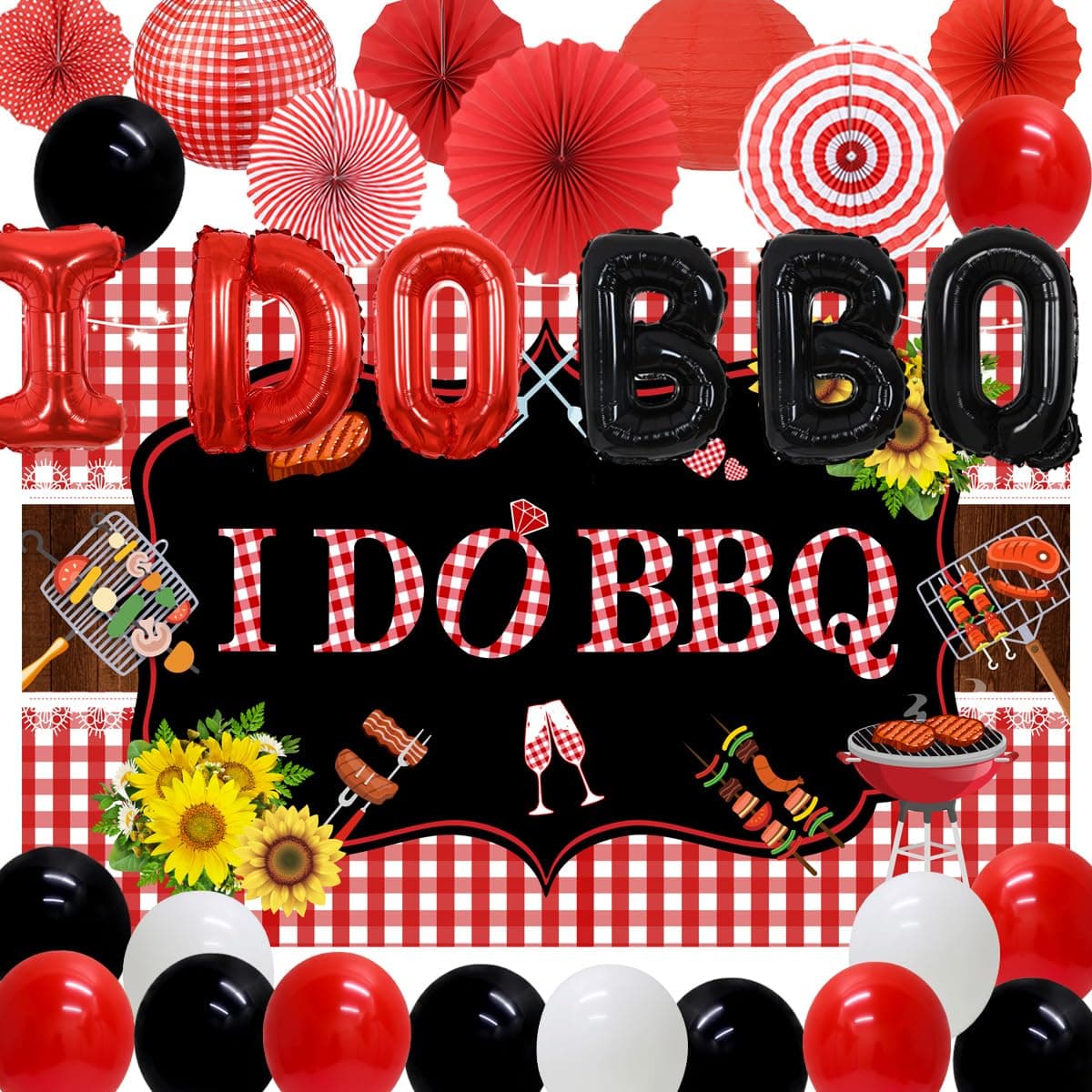 I Do BBQ Party Decorations for Adult I Do BBQ Bachelorette Party supplies I Do BBQ Backdrop Foil Balloon Paper Fans Picnic i Do BBQ Decoration for Wedding Engagement Bridal Shower Outdoor Indoor