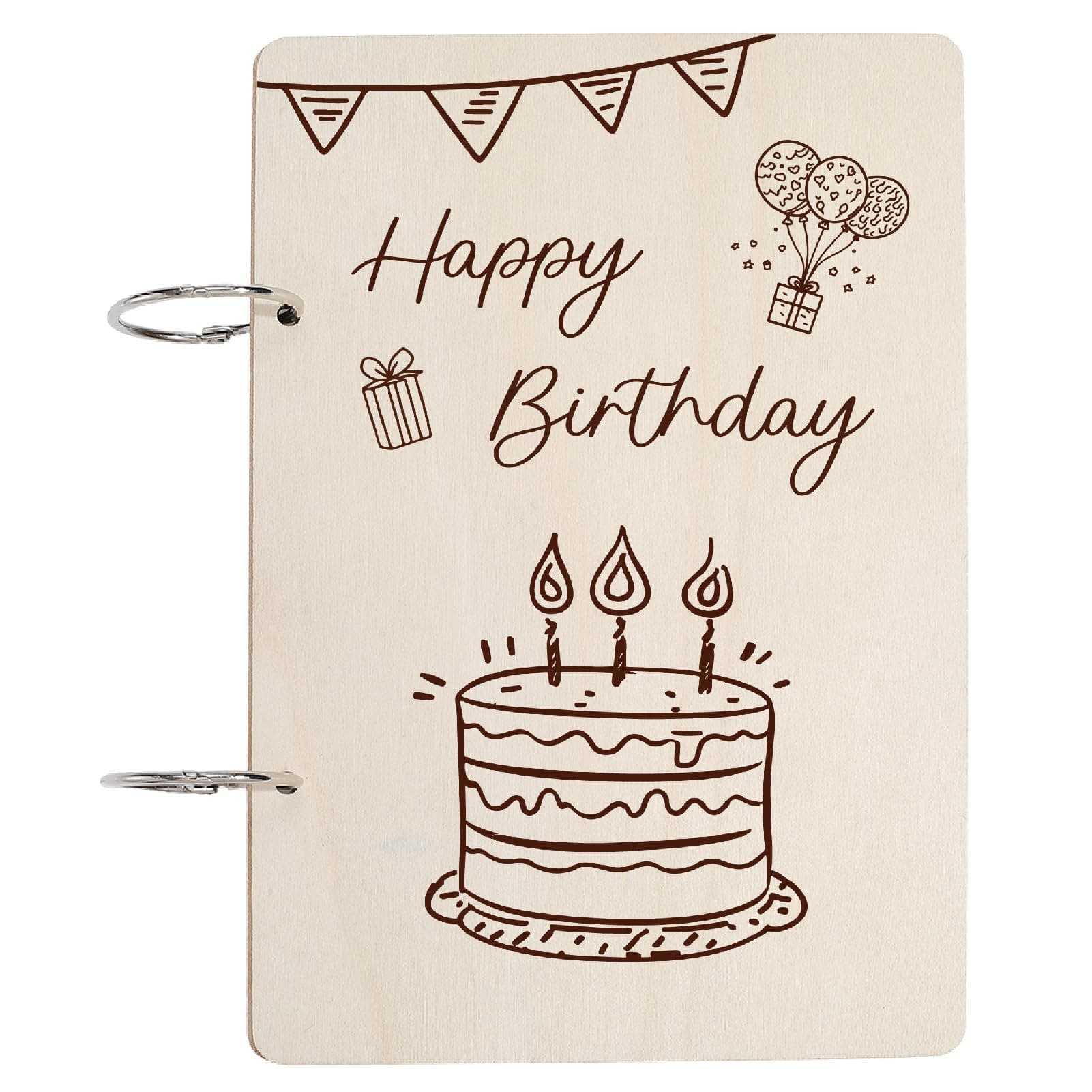 CRASPIRE Wooden Floral Greeting Cards Organizer Book Set Happy Birthday Card Keeper Book Metal Buckles Binding Binder Labels Hole Puncher Collection Keepsake Album Holder for Memory Photo