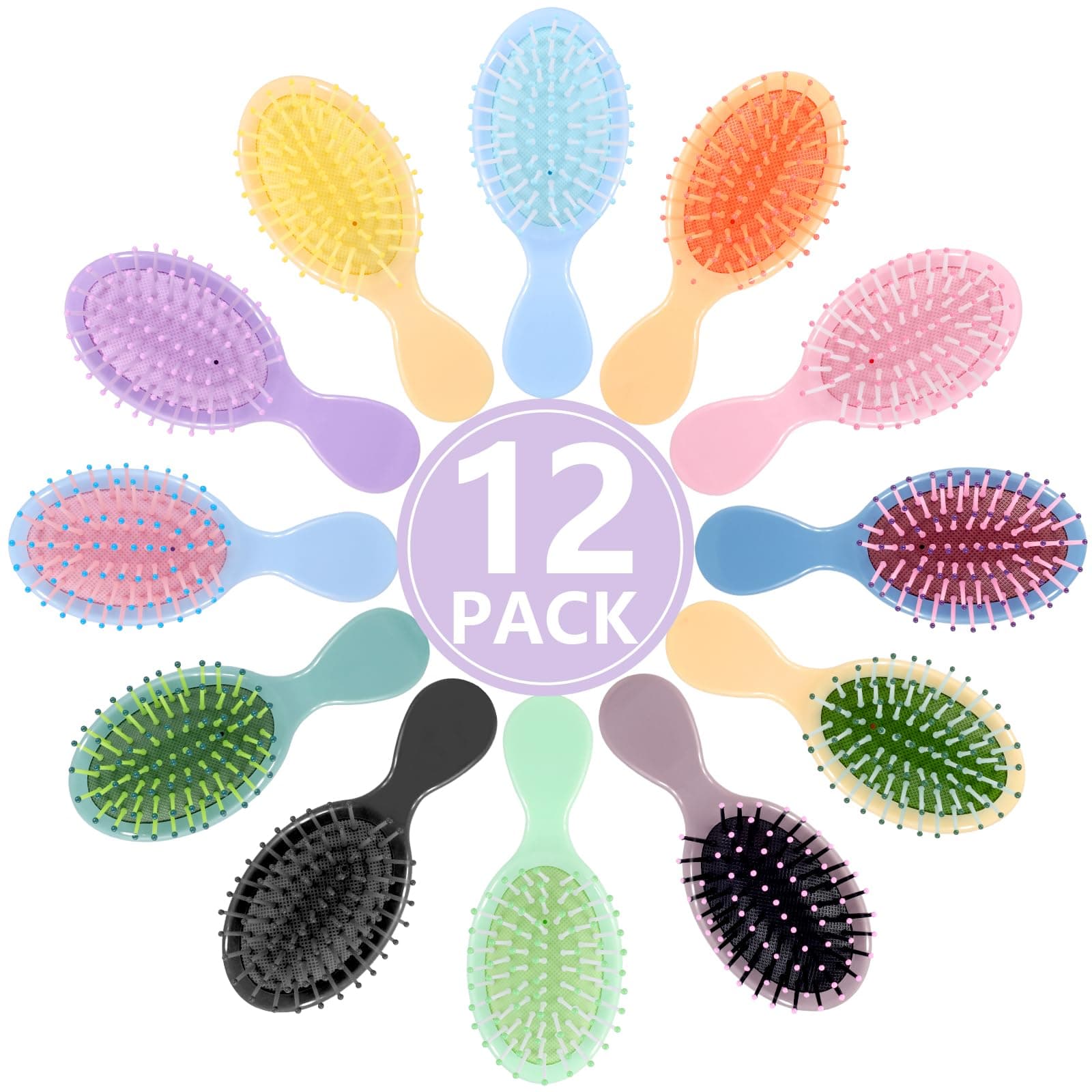 Phyyixs 12 Pieces Mini Wet Hair Brush, Travel Detangling Brush, for Most Hair Types, with Ease Knots Without Tears or Breakage, Multicolor