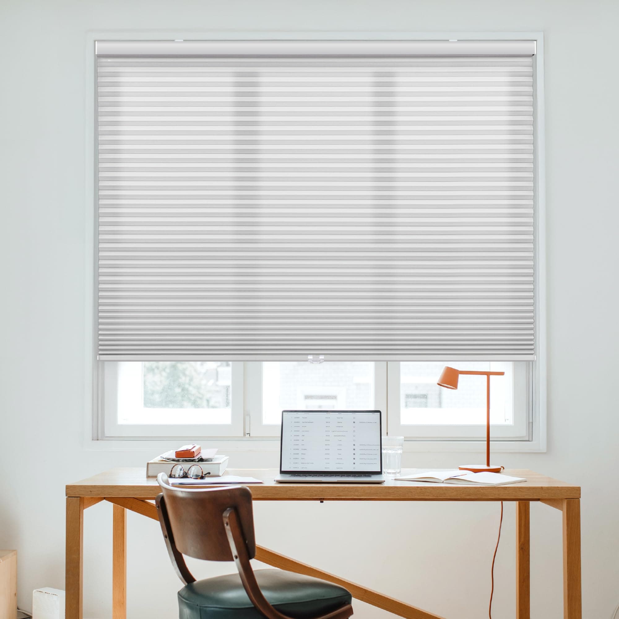 DEZ FURNISHINGS Cordless 1.5" Light Filtering Cellular Shade, 39.5" W x 48" H, Gray Cloud