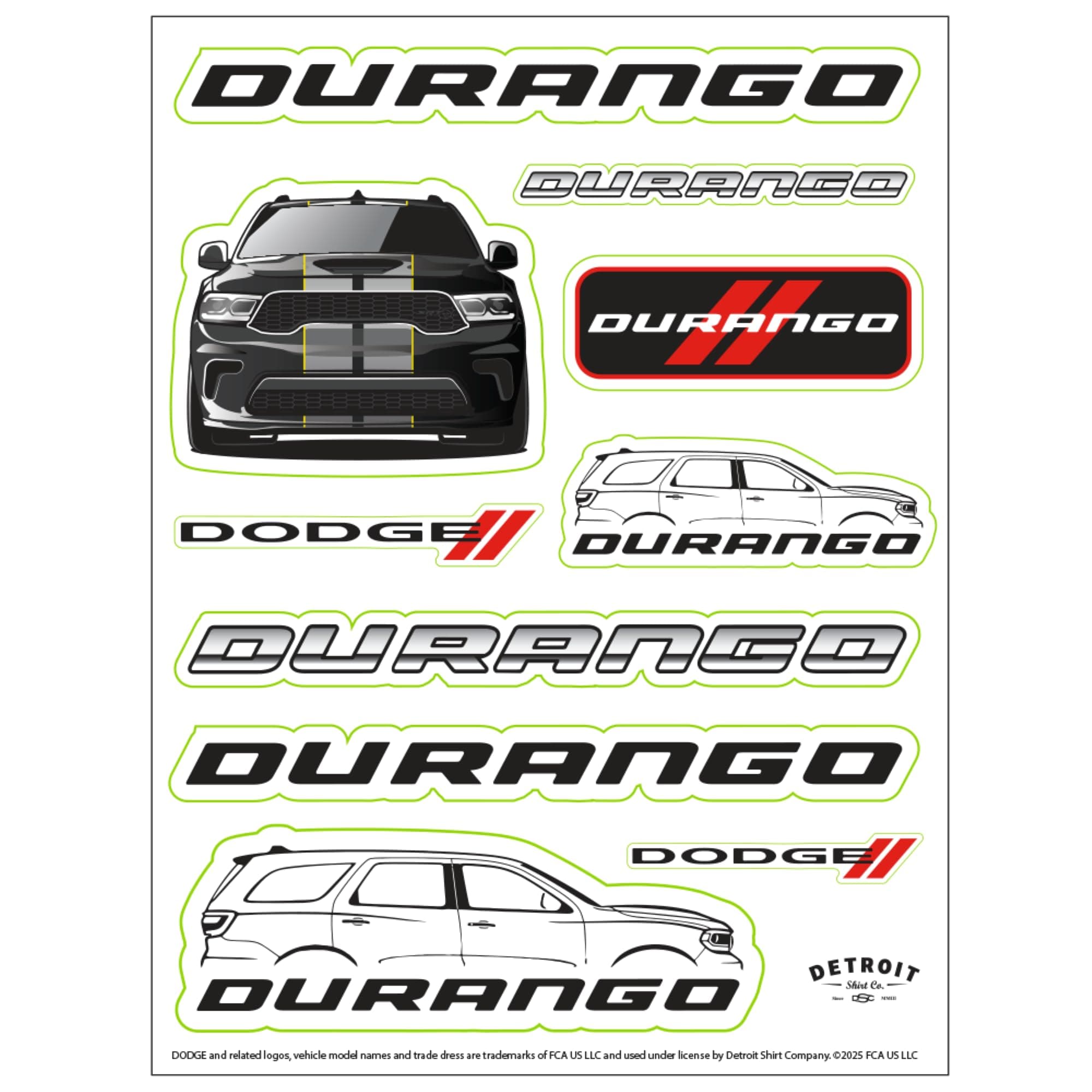 Dodge Durango Stickers Sheet - 10 Performance SUV Decals Official Licensed - Muscle Car DNA Family Heritage Stickers Made in USA