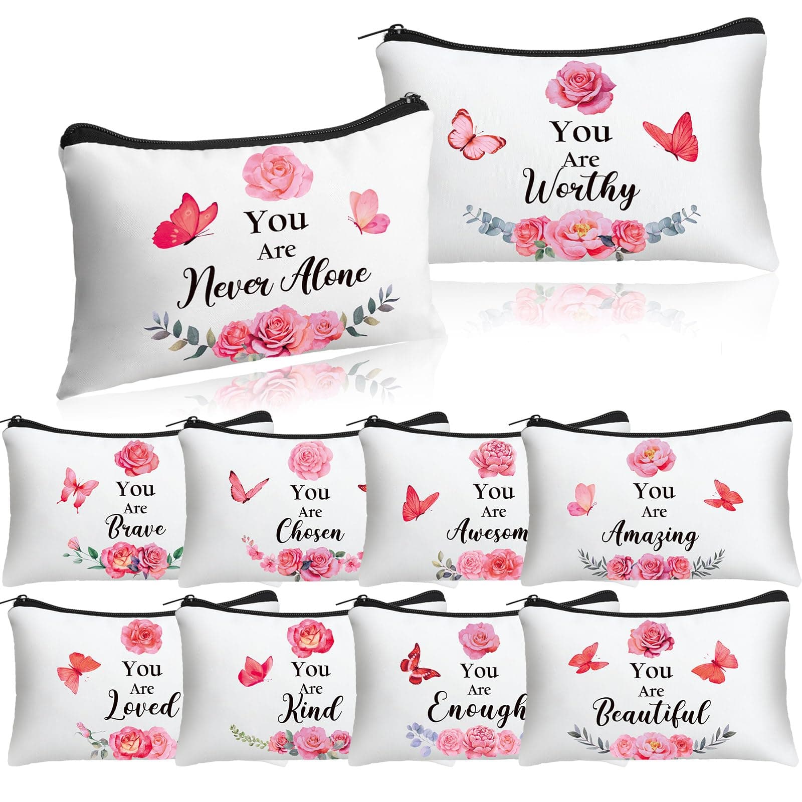 10 Pcs Inspirational Canvas Bag Valentine's Day Gifts for Women Coworker Employee, You Are Amazing Loved Makeup Bags Affirmation Thank You Gifts (Butterfly)
