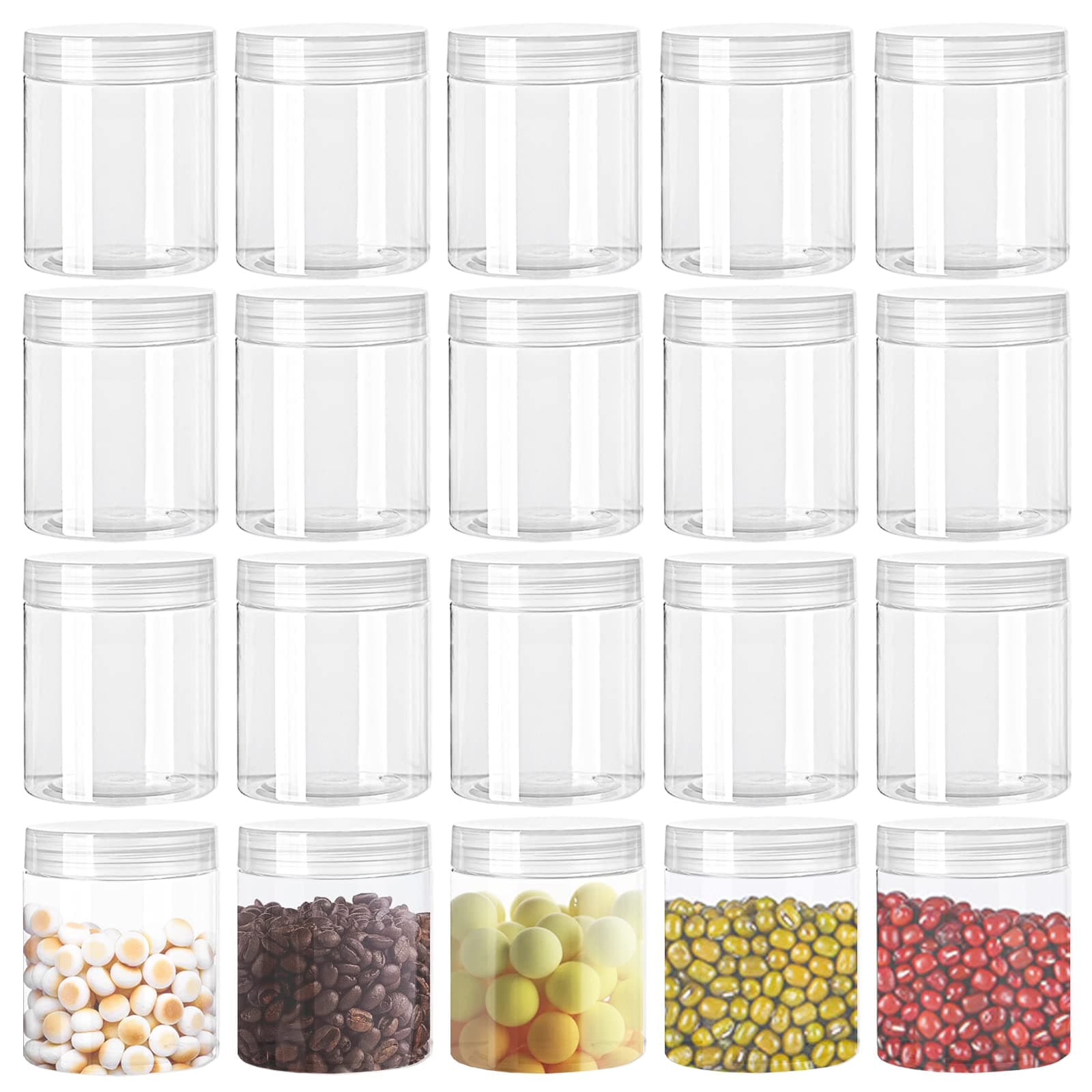 20 x 4oz Clear Plastic Jars with Lids Refillable Wide Mouth Empty Round Containers for Candy, Beads, Lotion, Slime Making and Preserving