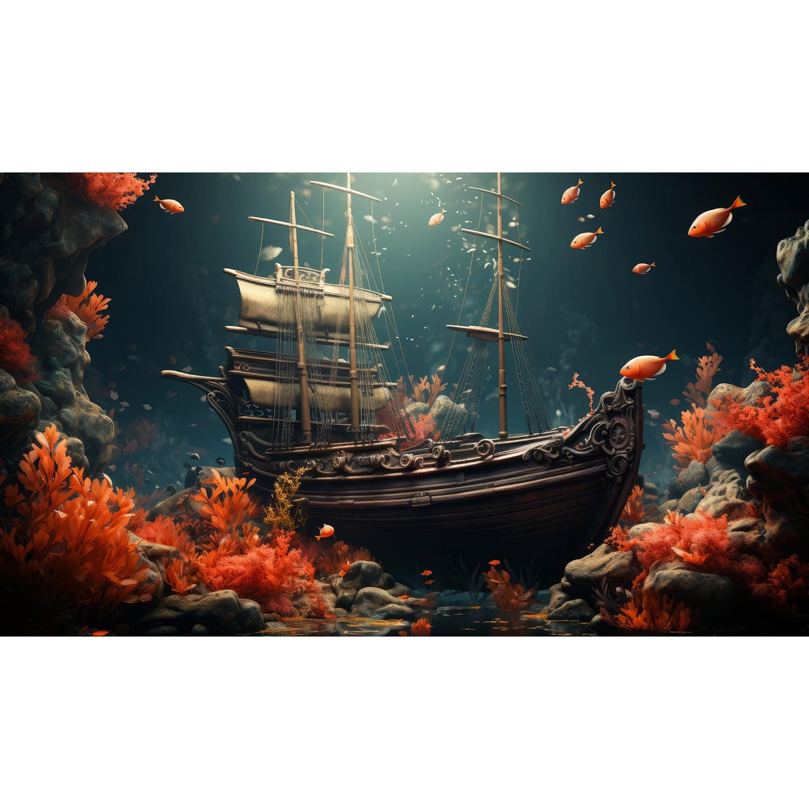 Pirate Shipwreck Aquarium Background Under The Sea Coral Reefs Fish Tank Background Underwater Sunken Ship Landscape Terrarium Background Tropical Sea Marine Life Aquarium Tank Background 72x18in