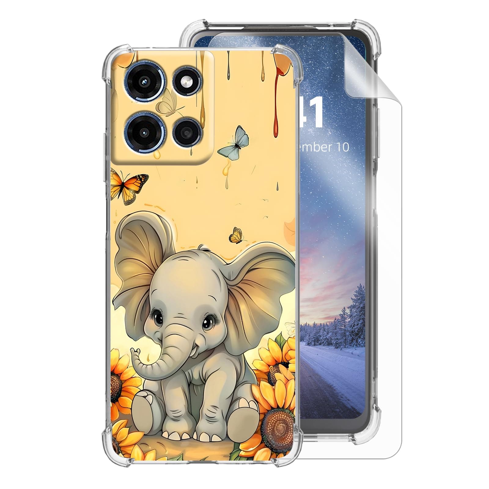 Tudguiloae for Moto G 5G 2025 Clear Phone Case, Lightweight Transparent TPU, Shockproof Four Corner Anti-Fall Case 6.5" for Moto G 5G 2025 with Screen Protector, Cute Elephant