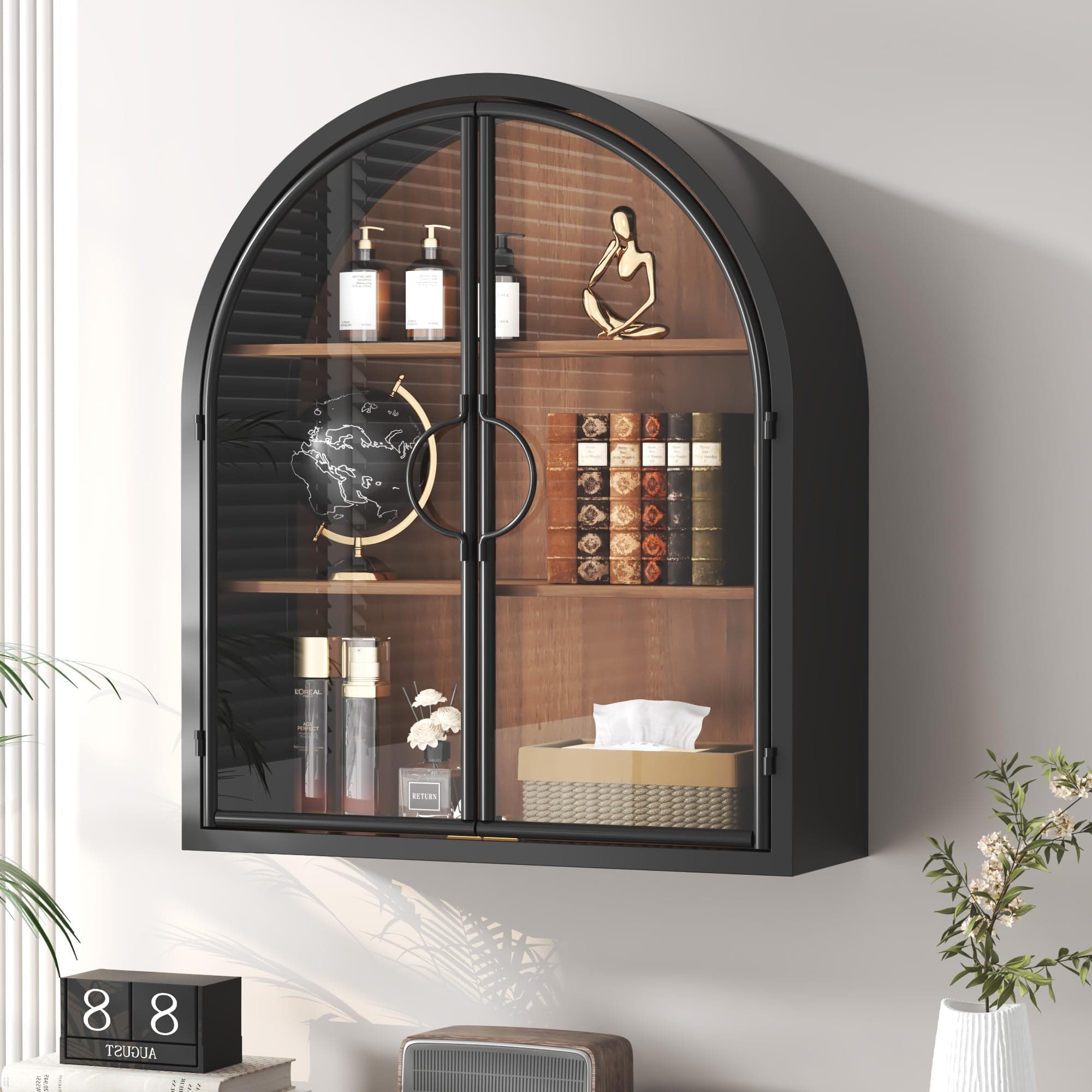 WOOW DEPOT Arched Wall Cabinet with Clear Glass Door, NO Assembly