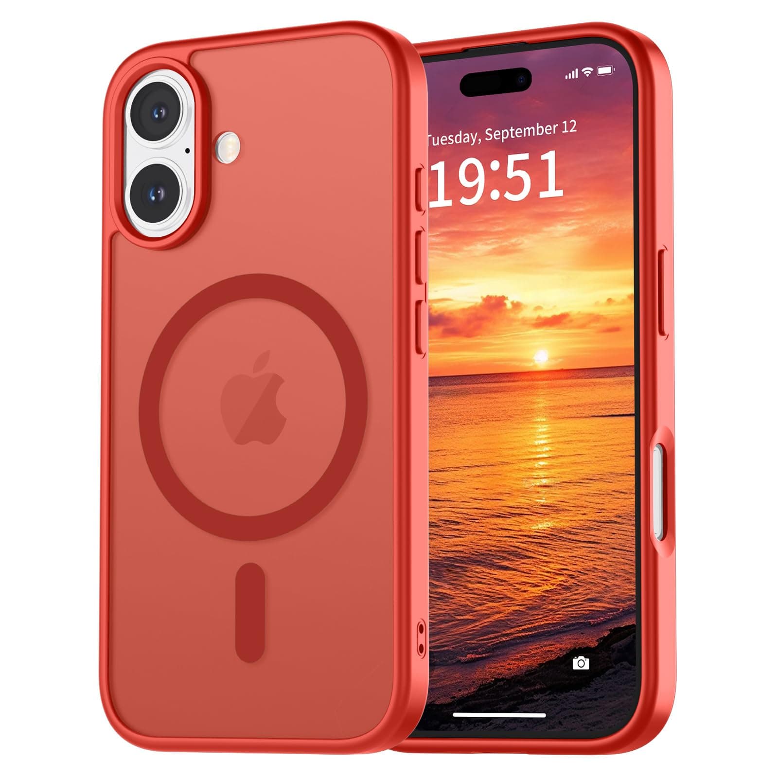 vnnink for iPhone 16 Plus Case,Magnetic Matte Military Grade Drop Protection Translucent Cell Phone Cover - Slim Rugged Durable Shockproof Bumper Cover-Red