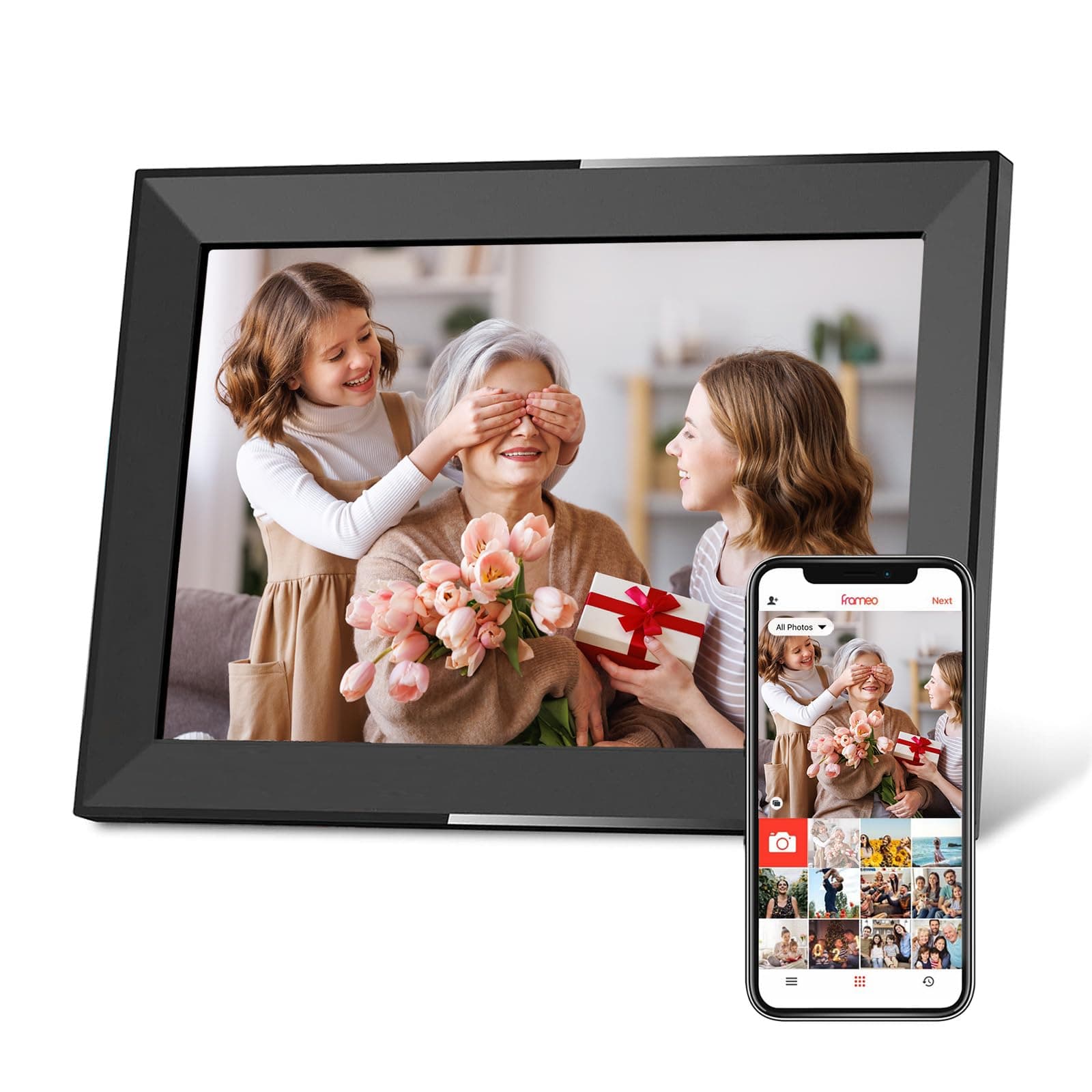 Skyrhyme 10.1 Inch Digital Picture Frame, Frameo WiFi Digital Photo Frame with 16GB Storage, 1280 * 800 IPS Touch Screen, Auto-Rotate Slideshow, Easy to Share Photo/Video via Free App