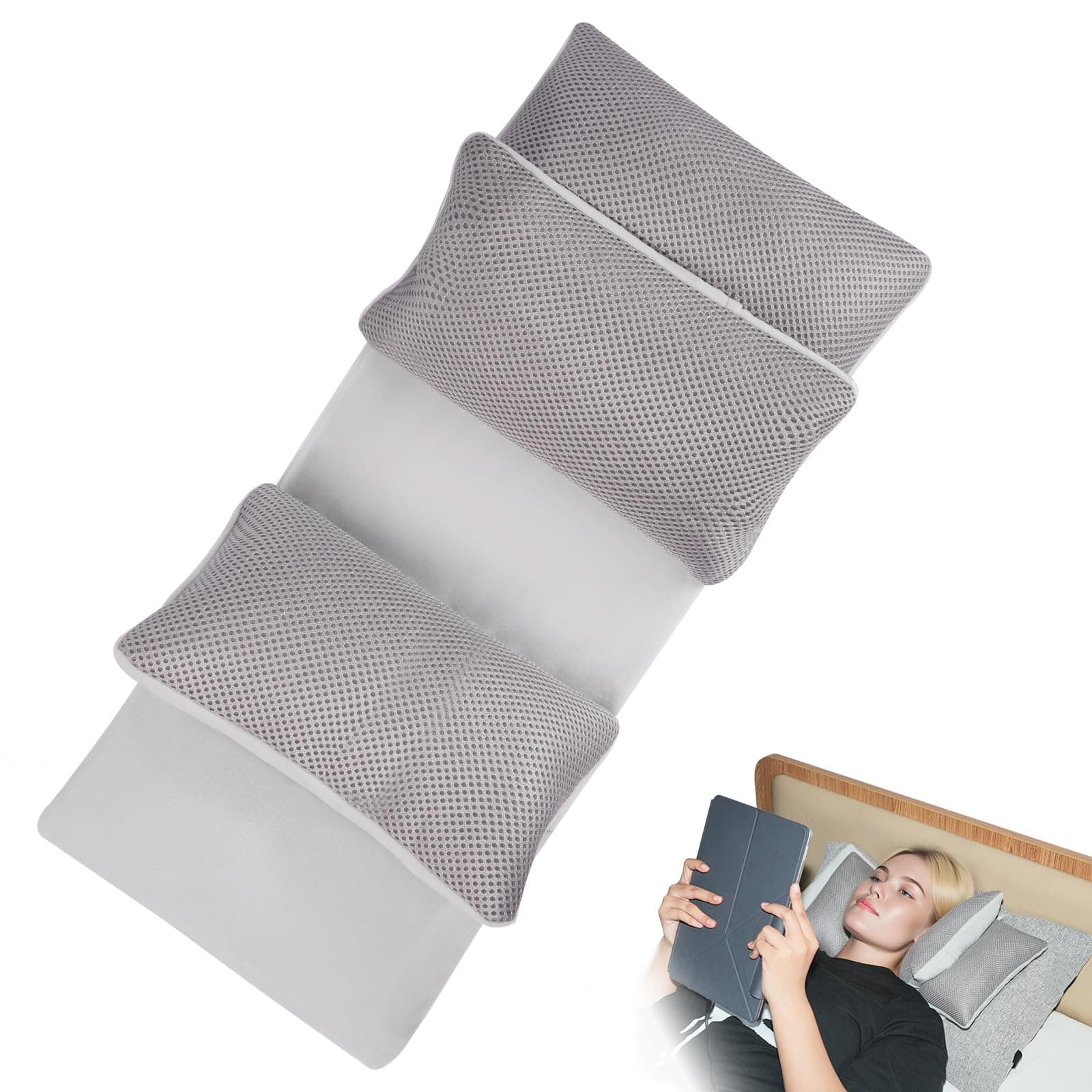 Post-Surgery Wheelchair Pillow, Pressure Relief Head Rest Pillow for Facial Surgery, Breathable Cotton Mesh Removable Cover, Anti-Sag Design for Cosmetic Procedure Recovery (Grey)