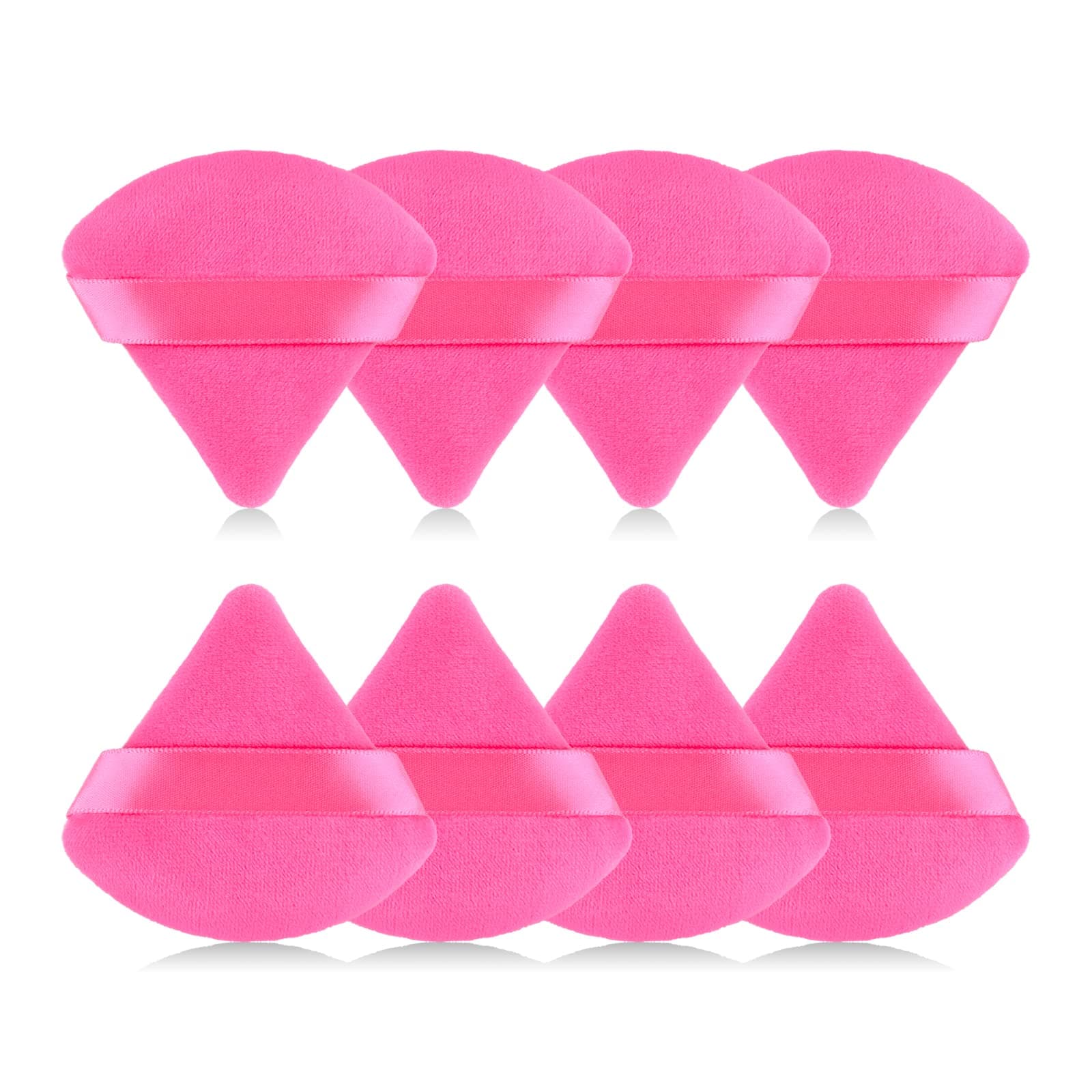 RAREIUS 8pcs Triangular Powder Puff Face Soft Velvet Makeup Puff for Loose Powder Body Powder Makeup Sponge for Contouring Wet Dry Foundation Blender Sponge Beauty Makeup Tool.(Rose Red)