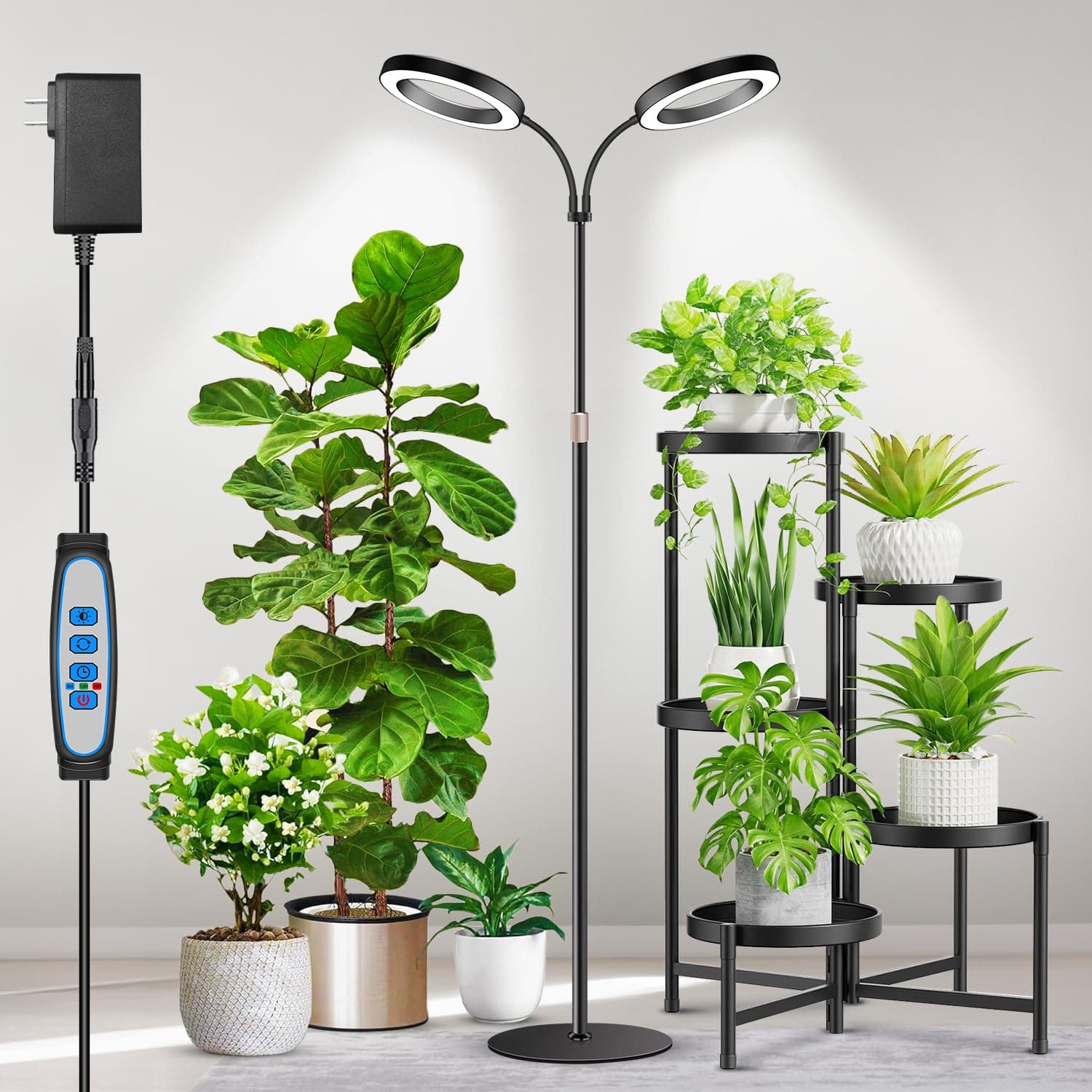 Aumtrly 2 Head Grow Light Full Spectrum, Black, with 68" Adjustable Stand