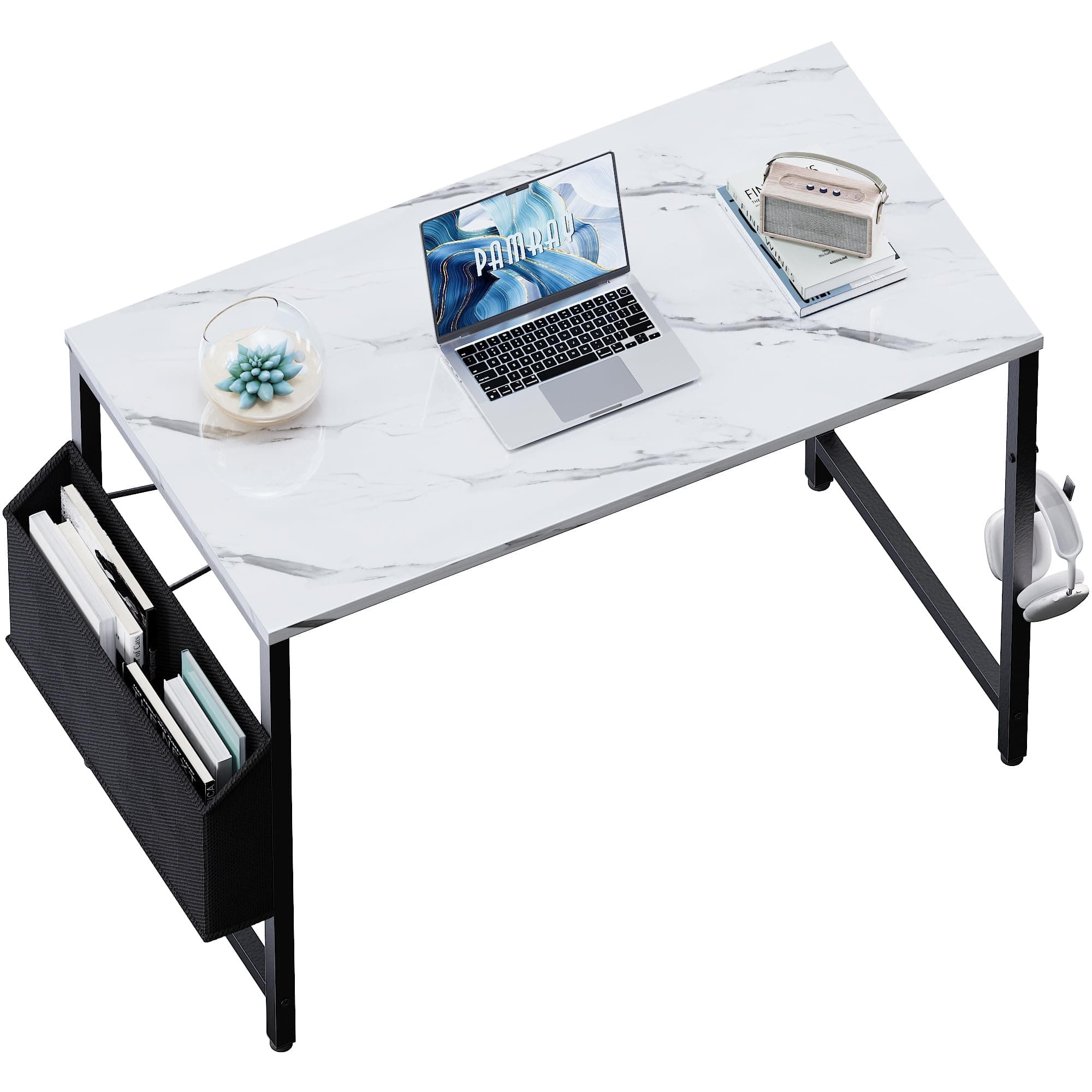 Pamray 32 Inch Computer Desk for Small Spaces with Storage Bag, Home Office Work Desk with Headphone Hook, Small Office Desk Study Writing Table